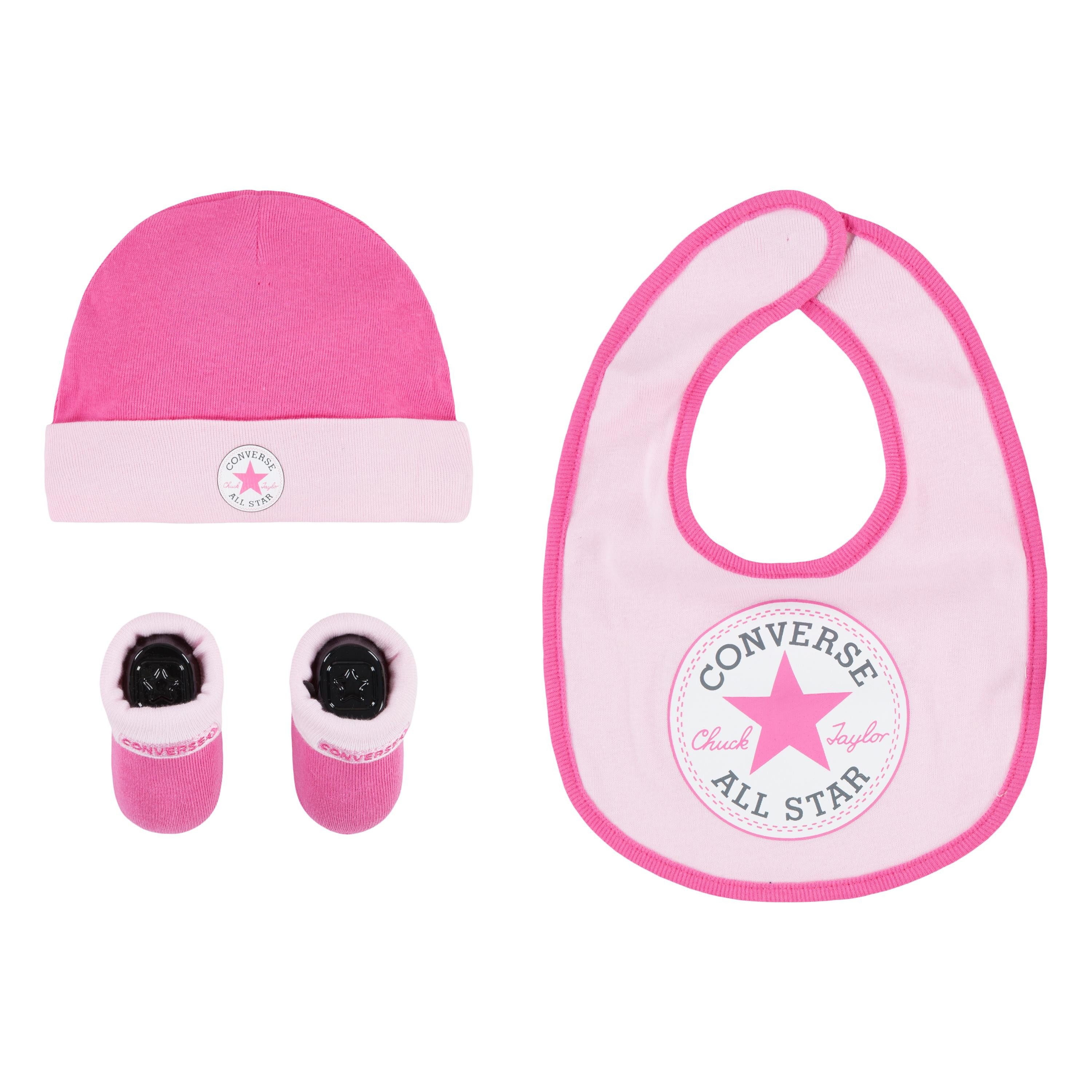 Converse Neugeborenen-Geschenkset CHUCK INFANT HAT BIB BOOTIE SET 3PC (Set, 3-tlg) für Babys, dreiteiliges Set, mit Elasthan-Anteil
