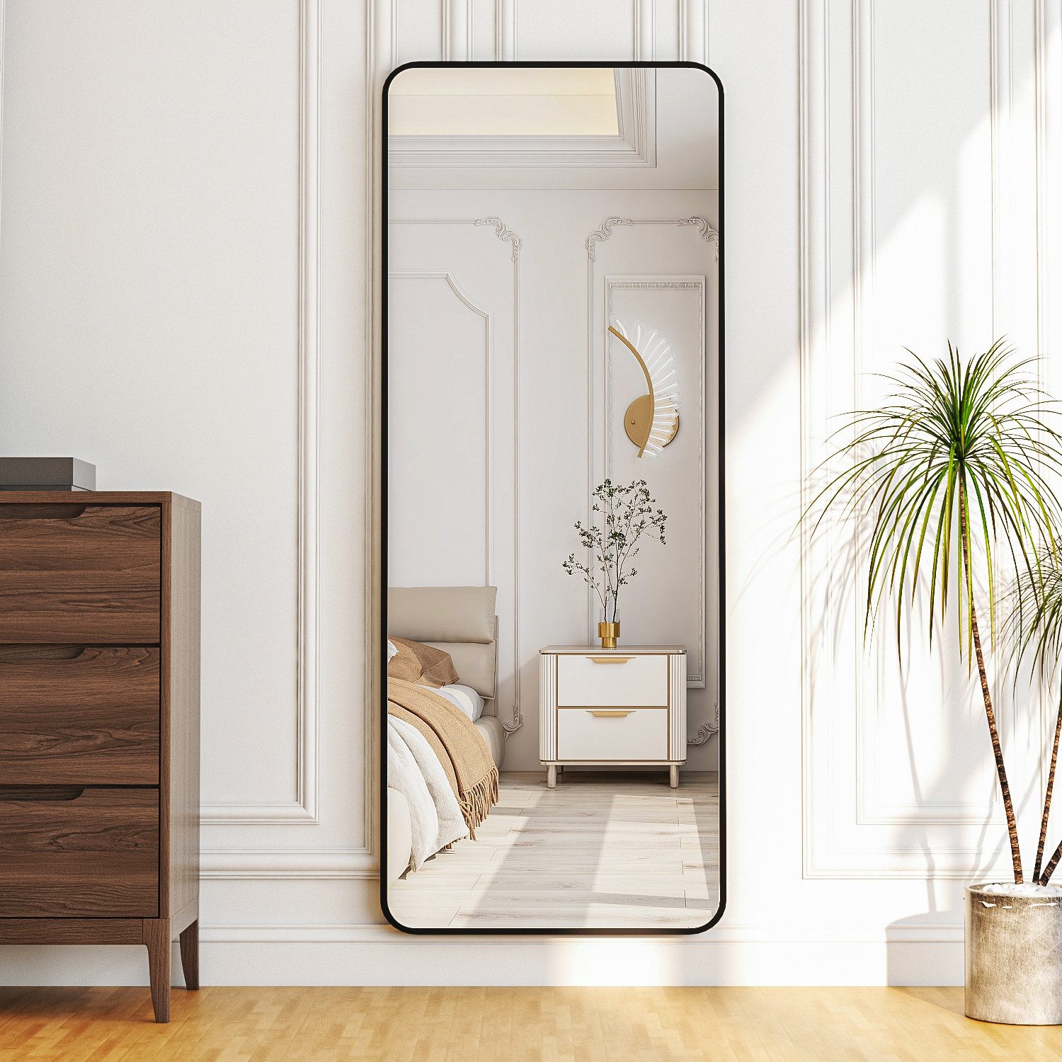 Hopibath Ganzkörperspiegel für Schlafzimmer Spiegel groß für Wohnzimmer Flur Garderobe Hotel (Standspiegel Rechteckig, mit Alurahmen, 5mm Glas), 180x80, 150x50, 160x40, 140x40cm