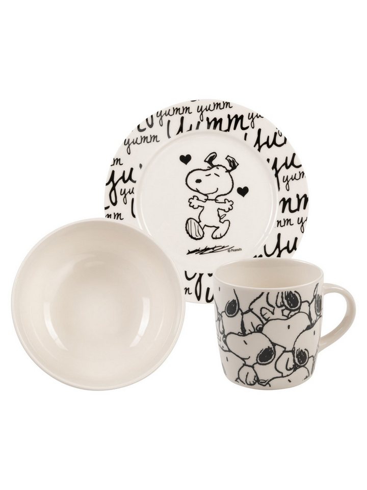 United Labels® Frühstücks-Geschirrset Peanuts Snoopy - yumm yumm -3-tlg., 1 Personen, Porzellan