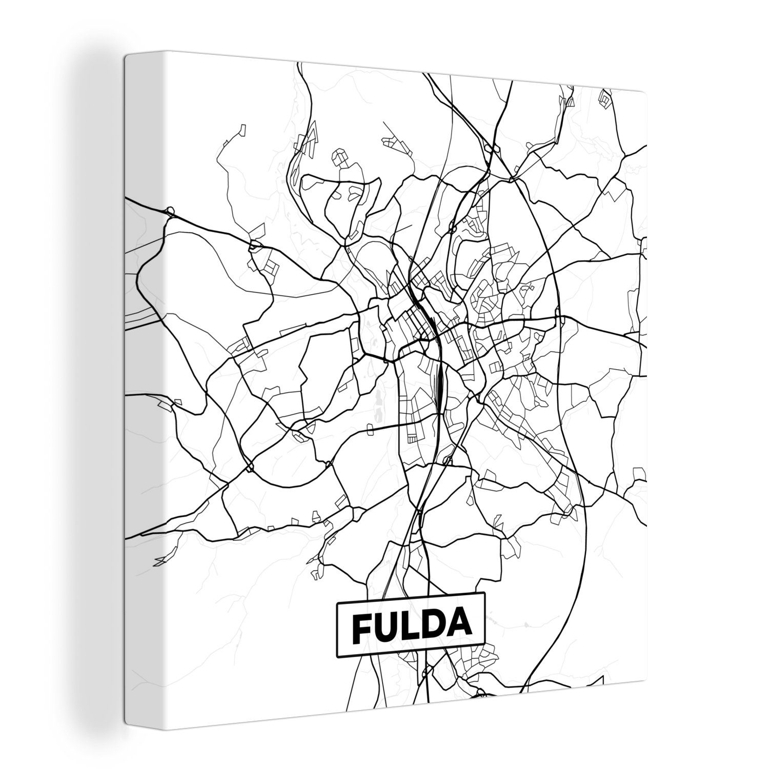 OneMillionCanvasses® Leinwandbild Stadtplan - Karte - Fulda, (1 St), Leinwand Bilder für Wohnzimmer Schlafzimmer