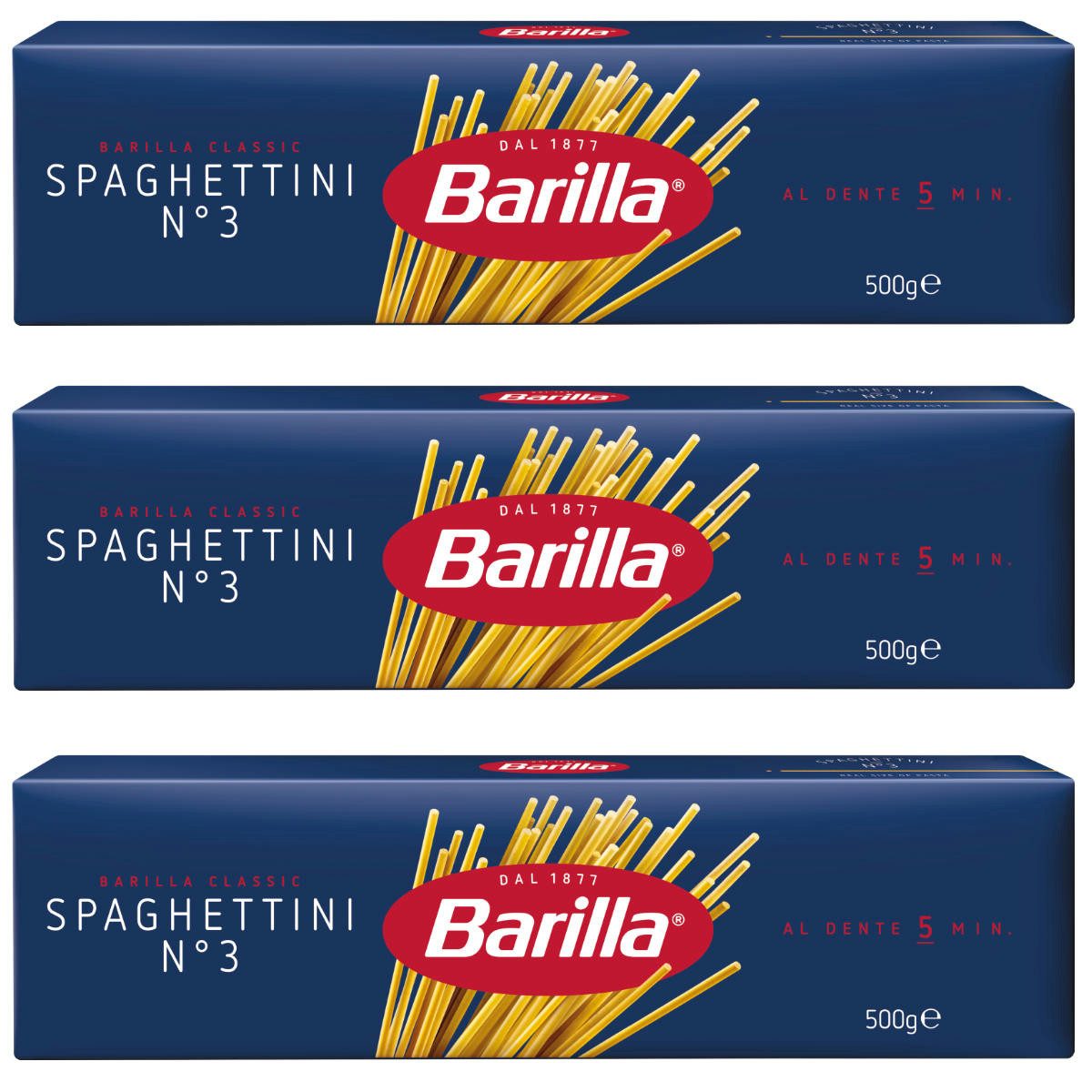 Barilla Nudeln, Barilla Spaghettini Nummer 3 Hartweizennudeln Pasta 500g 3er Pack