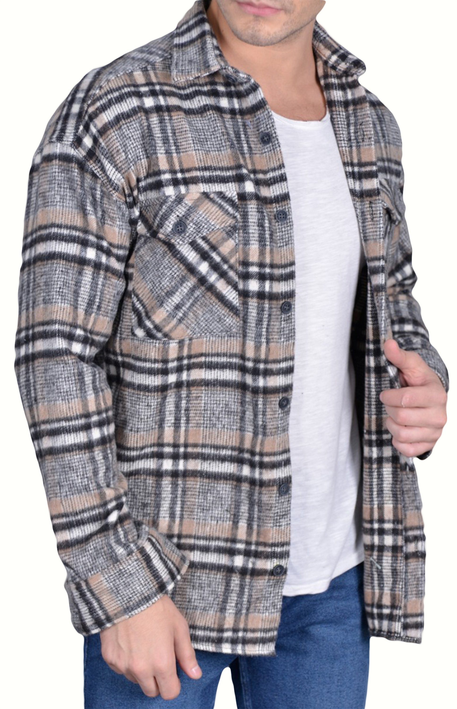 Megaman Jeans Flanellhemd Herren Holzfällerhemd Flanellhemd Kariert Freizeithemd Jacke Regular Langarm Holzfäller