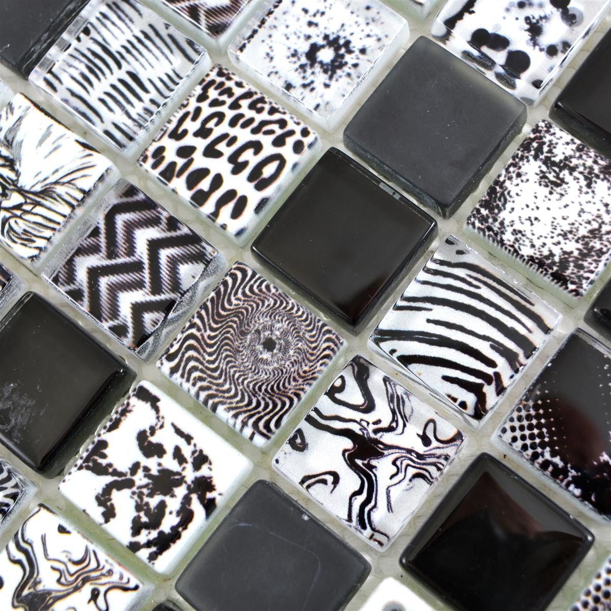 Mosafil Mosaikfliesen Glasmosaik Fliesen Cornelia Retrooptik, Glas 30.000x30.000, schwarz, Verlegefertig auf ein Netz geklebt - Wasserfest