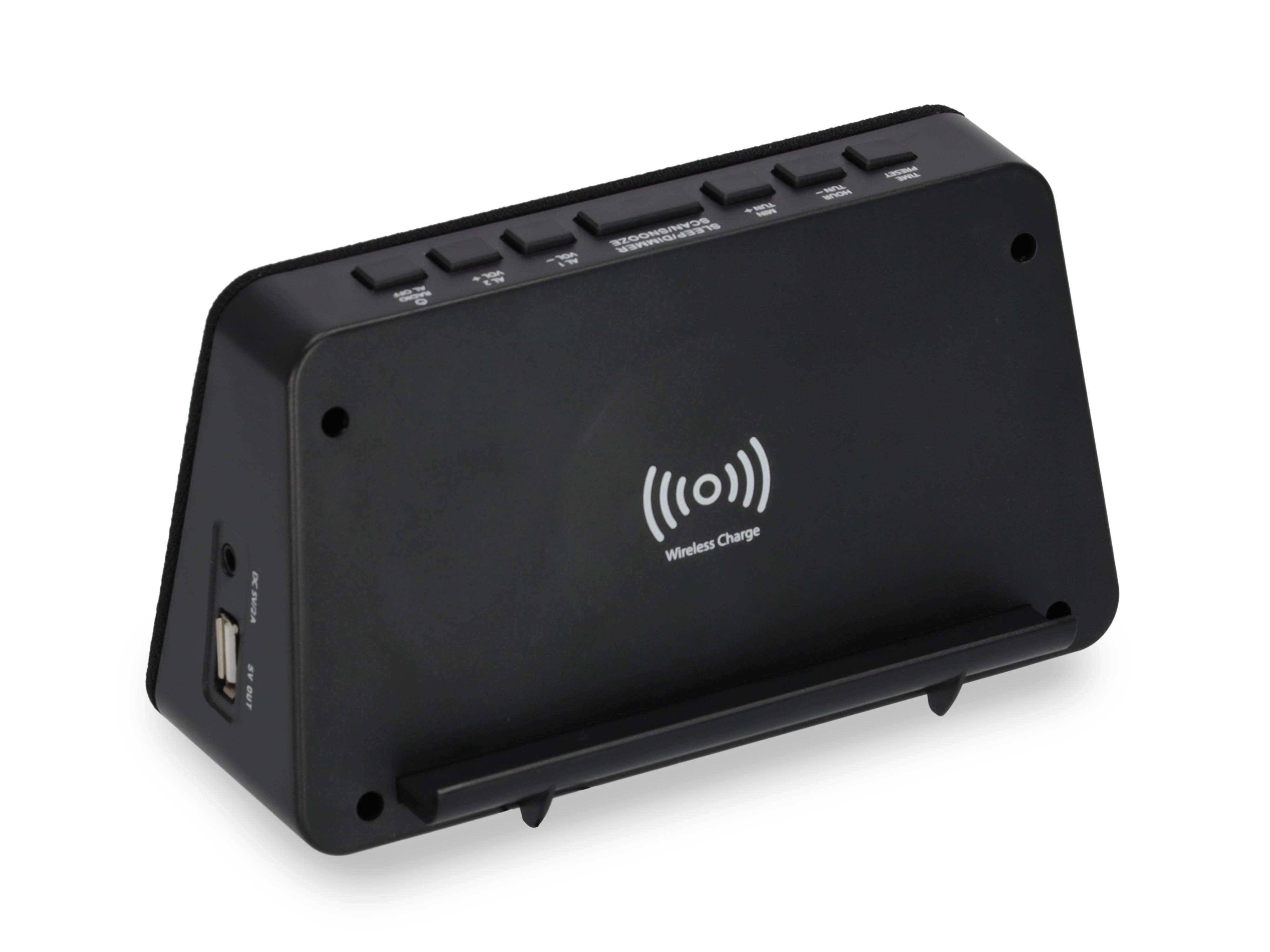 Radiowecker Dual Display AIC Induktives Qi Alarm, schwarz WM3020i dimmbares Laden,