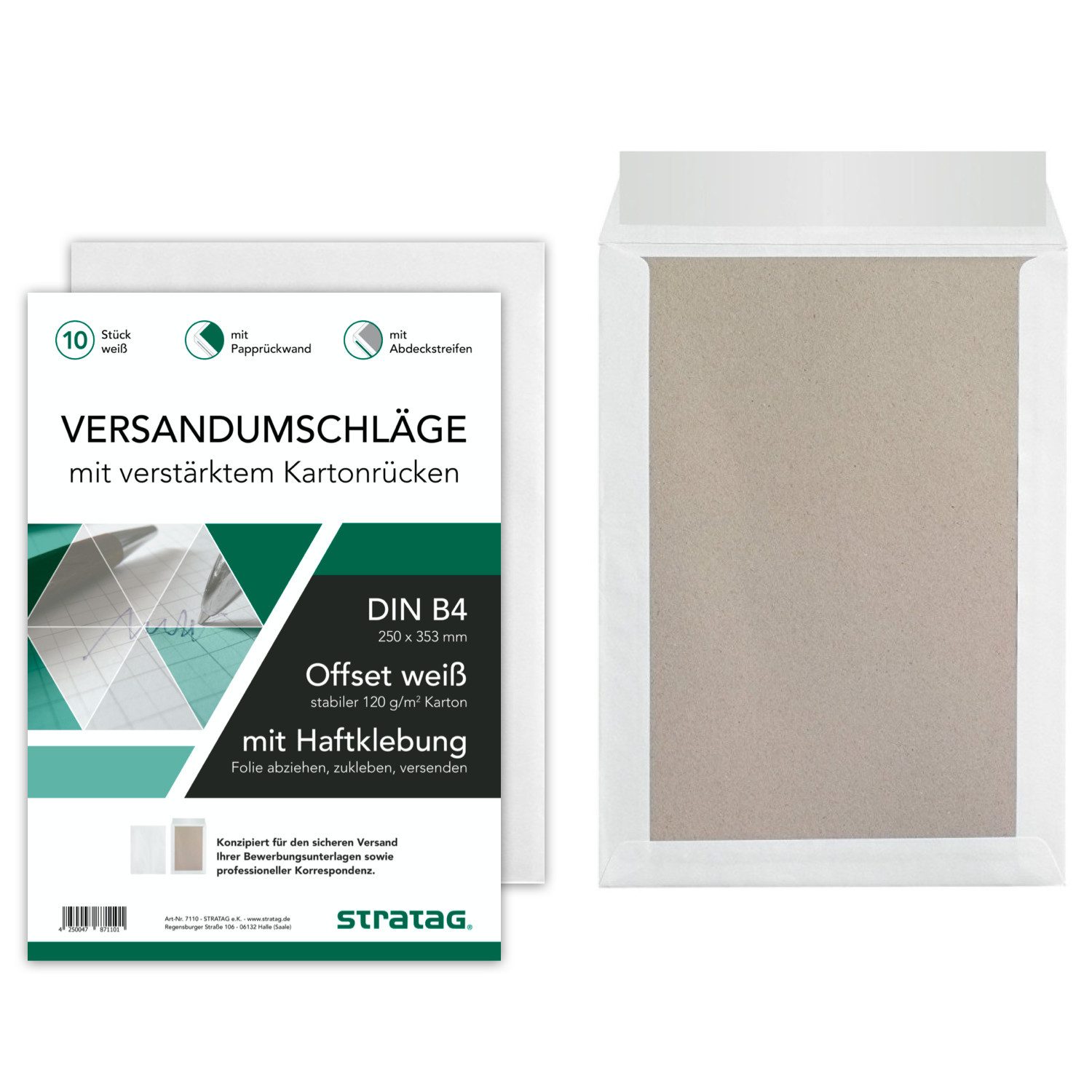 STRATAG Versandtasche Premium Посылочные принадлежности B4 in Weiß, mit Papprückwand, 250 x 353 mm, mit Haftklebung und Abdeckstreifen, für Ihre knickfreien A4-Inhalte