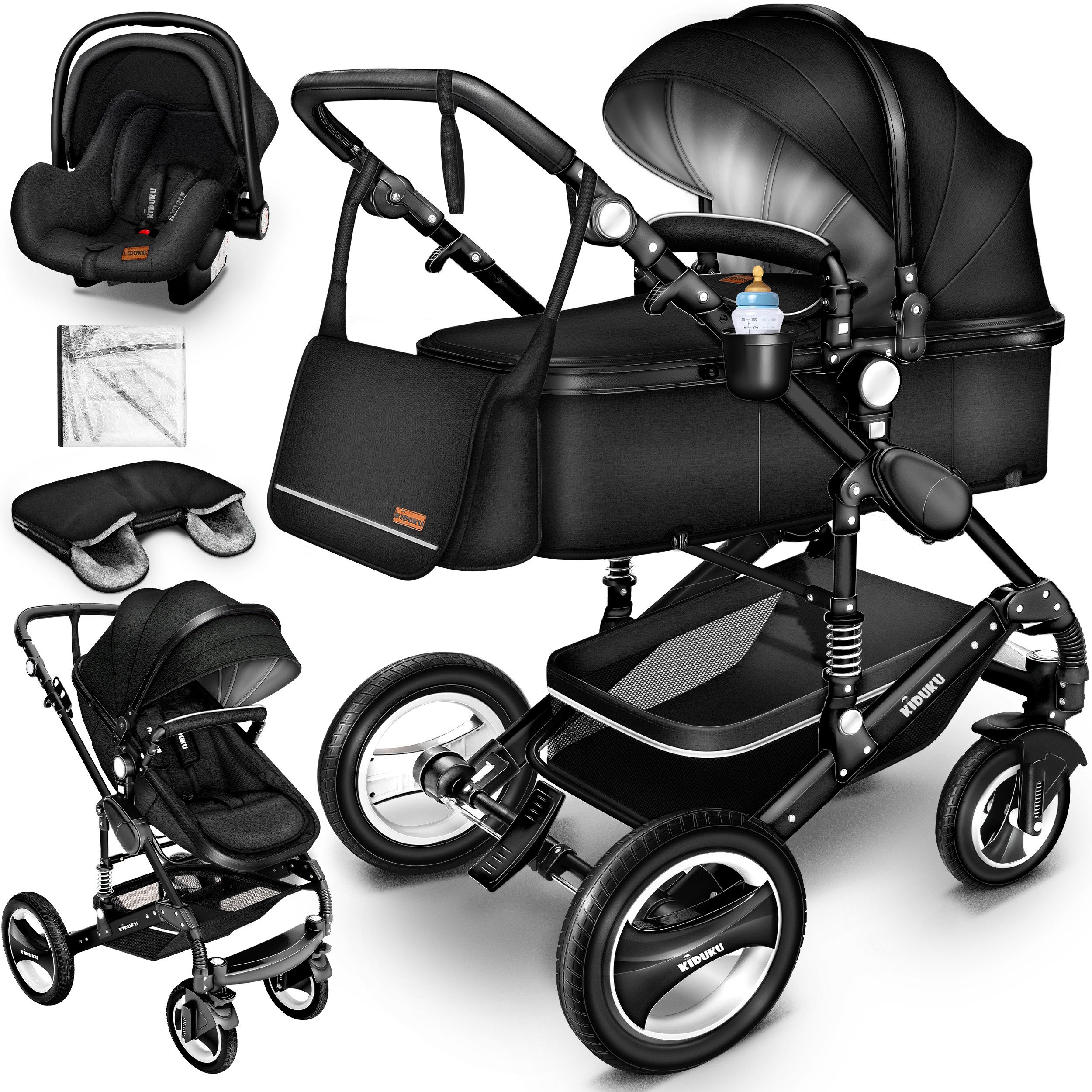 KIDUKU Kombi-Kinderwagen KIDUKU® 3 in 1 Kombi-Kinderwagen Buggy Reisebuggy inkl. Auto- Babyscha, Kindertisch