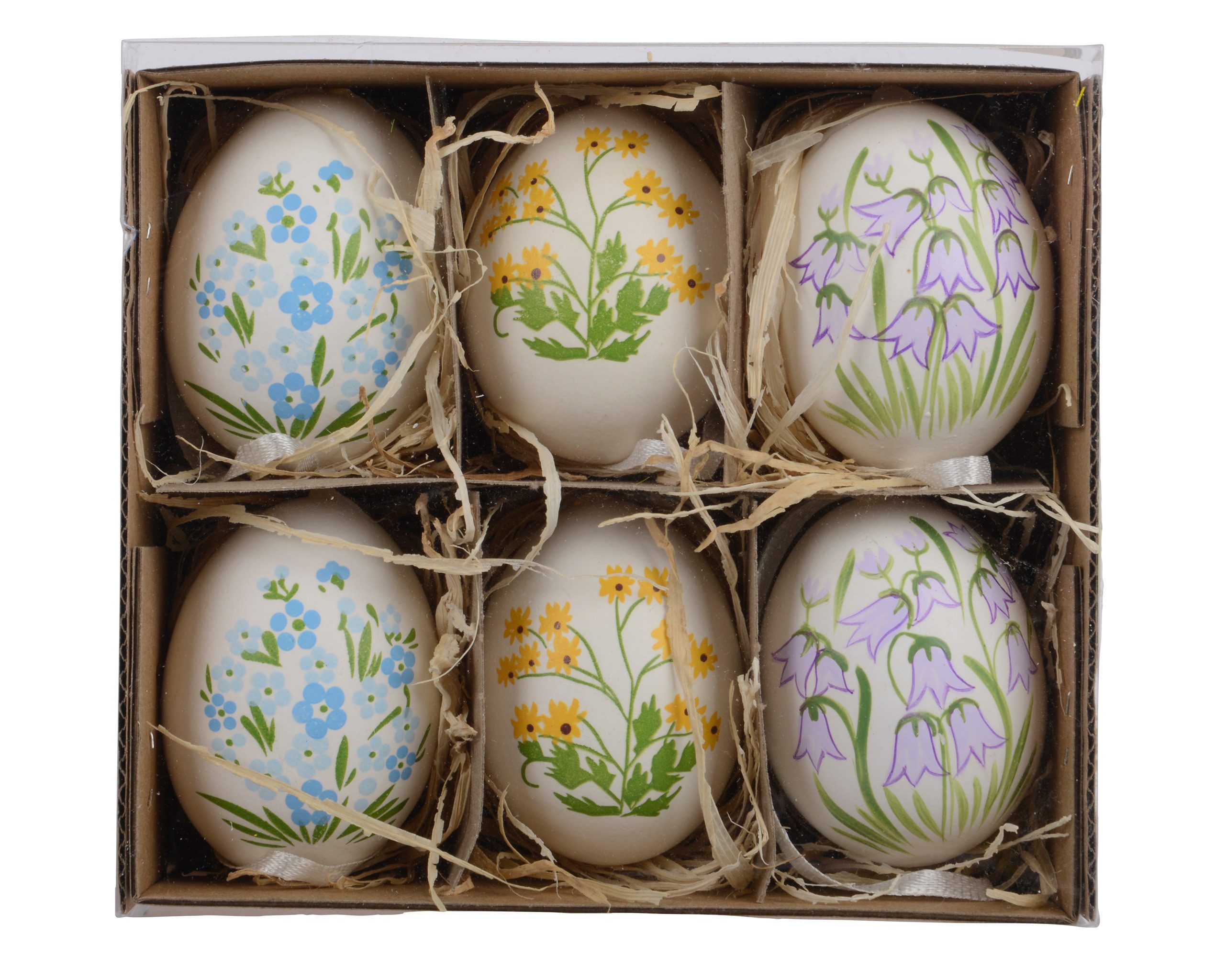 Decoris season decorations Osterei, Ostereier zum Aufhängen 4x6cm mit Blumenmuster 6er Box Weiß