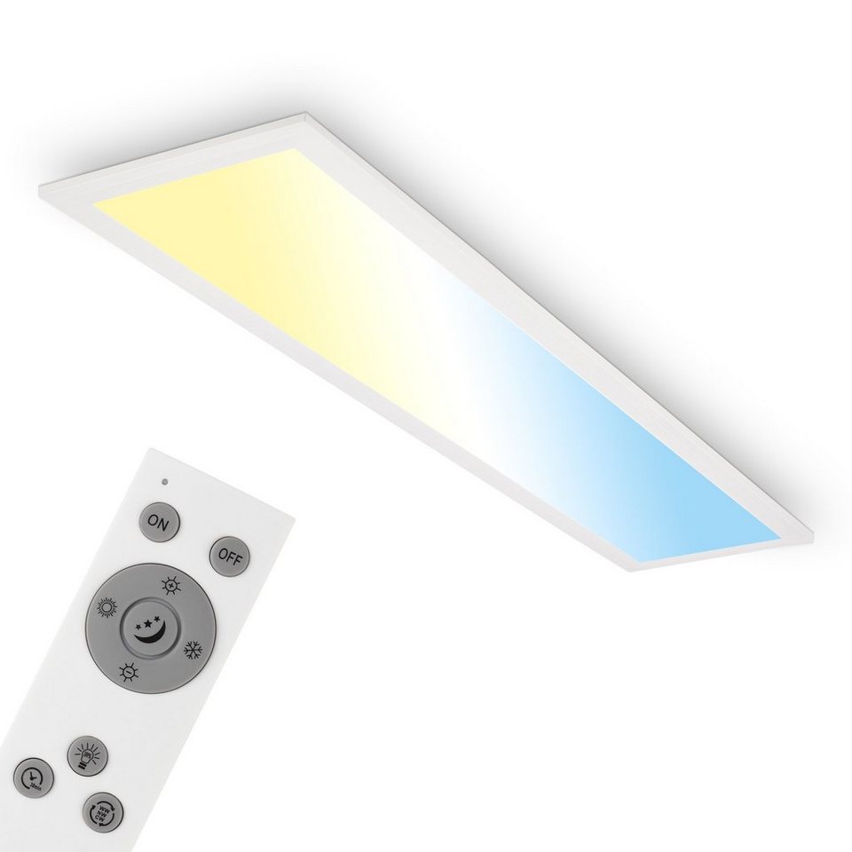 Briloner Leuchten LED Panel 7399016, CCT Farbtemperatursteuerung,  Fernbedienung, dimmbar, Timer, Nachtlicht, Speicherfunktion, LED fest  verbaut, Kaltweiß, Neutralweiß, Tageslichtweiß, Warmweiß, Deckenlampe, 78 x  18 x 6,5 cm, Weiß, 24,5W, Wohnzimmer