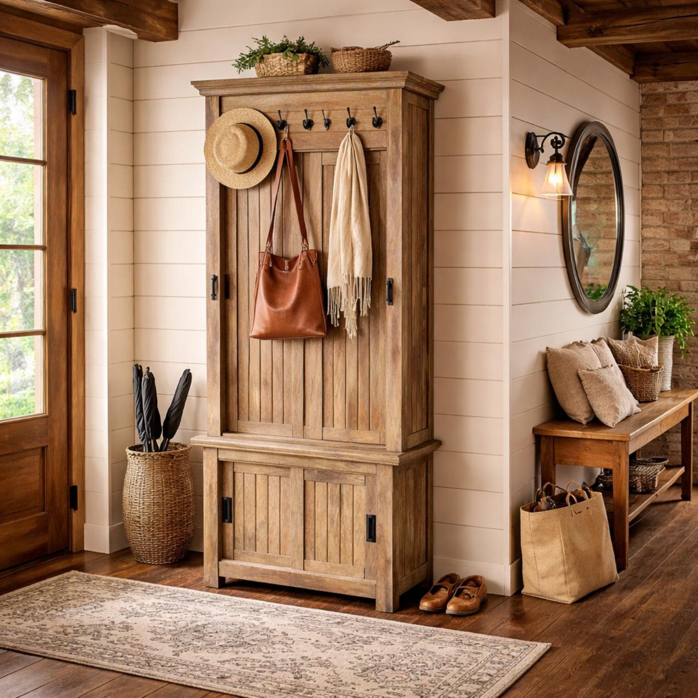 baario Schuhschrank Schuhschrank REVIN Landhaus braun massiv Garderobe Lamellenschrank