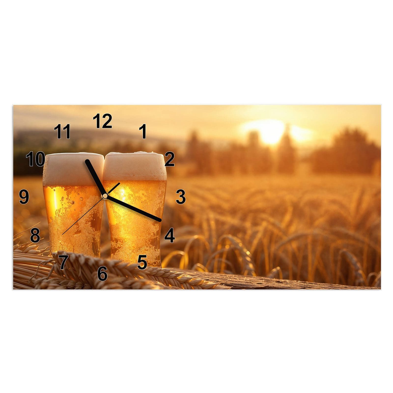 Wanduhr Glasuhr Wandkunst Größe 60 x 30 cm mit Motiv Sonnenuntergangsbecher