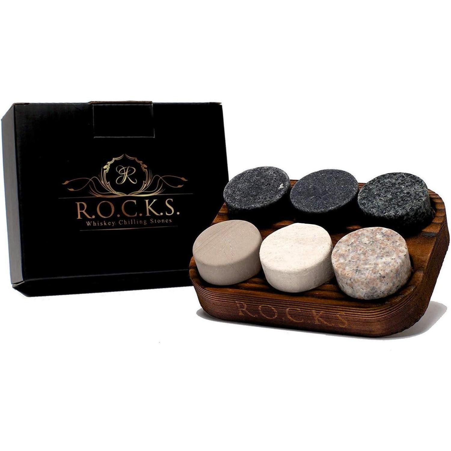 LuxusKollektion Eiswürfelform Handgefertigte Premium Whiskey Steine aus Granit 6 Stk Geschenkset
