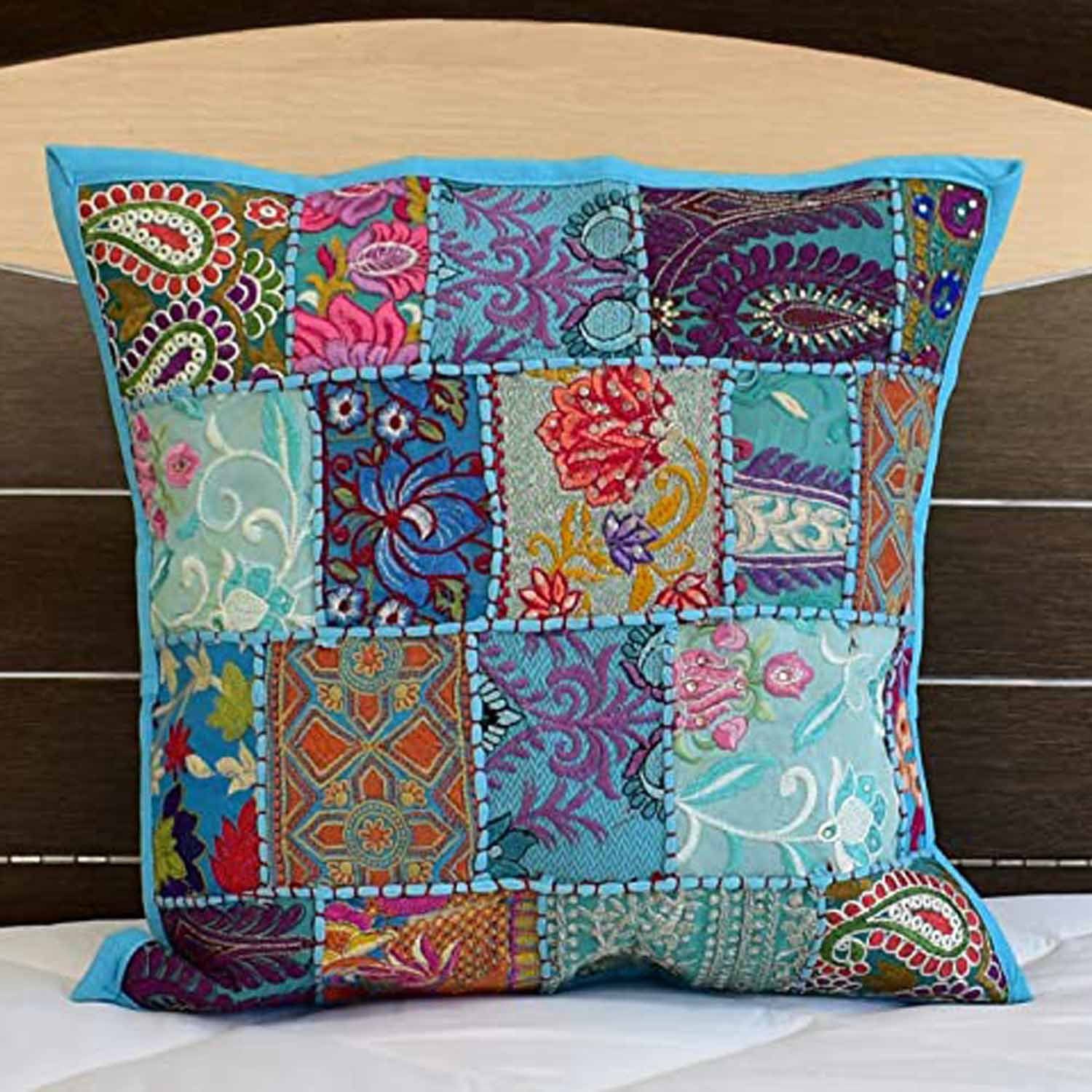 Casa Moro Dekokissen Orientalisches Patchwork Kissen Mar 40x40 cm aus Baumwolle, Besticktes Zierkissen