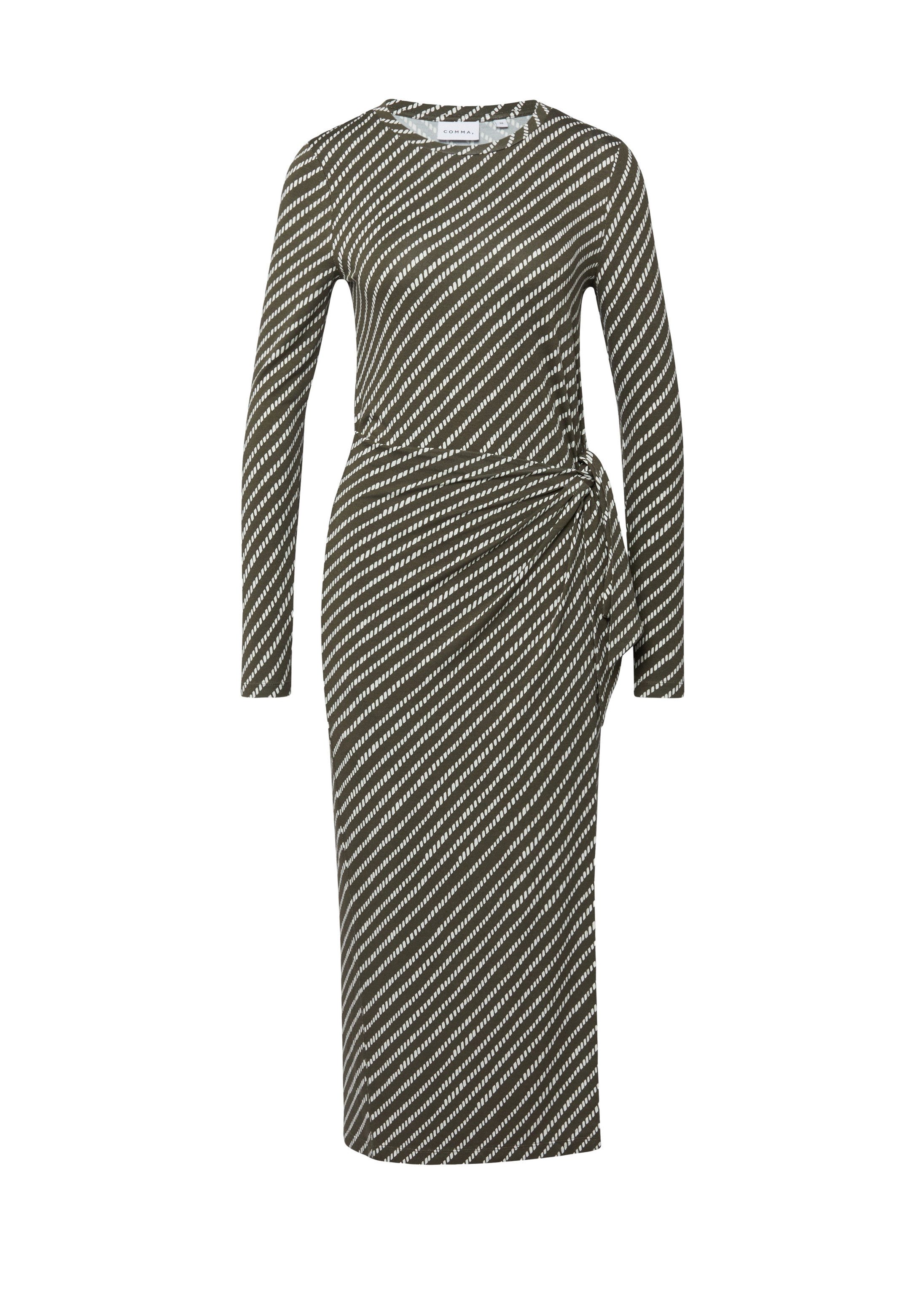 comma Midikleid Kleid Jerseykleid mit All-over-Print und Wickeldetail