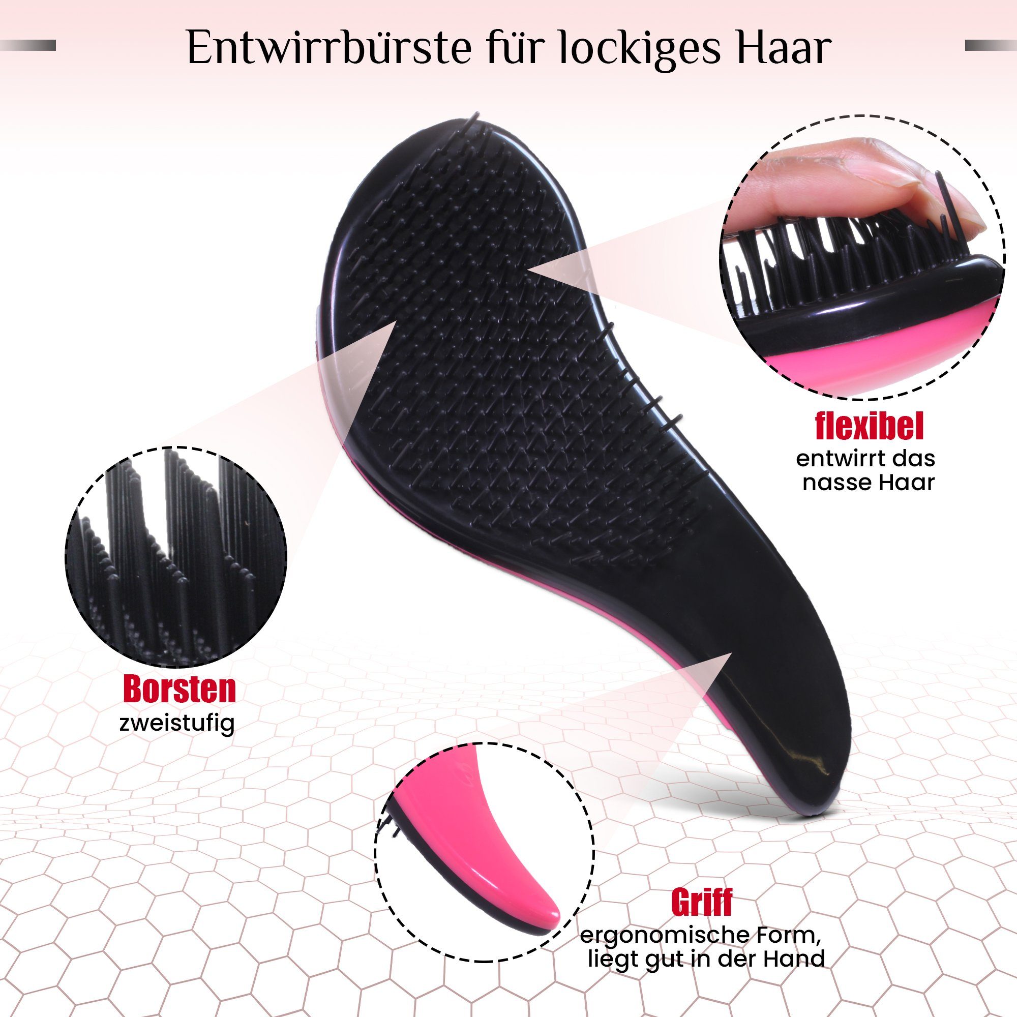 hair2heart Haarentwirrbürste Detangler Haarbürste für normales Haar und gelocktes Haar