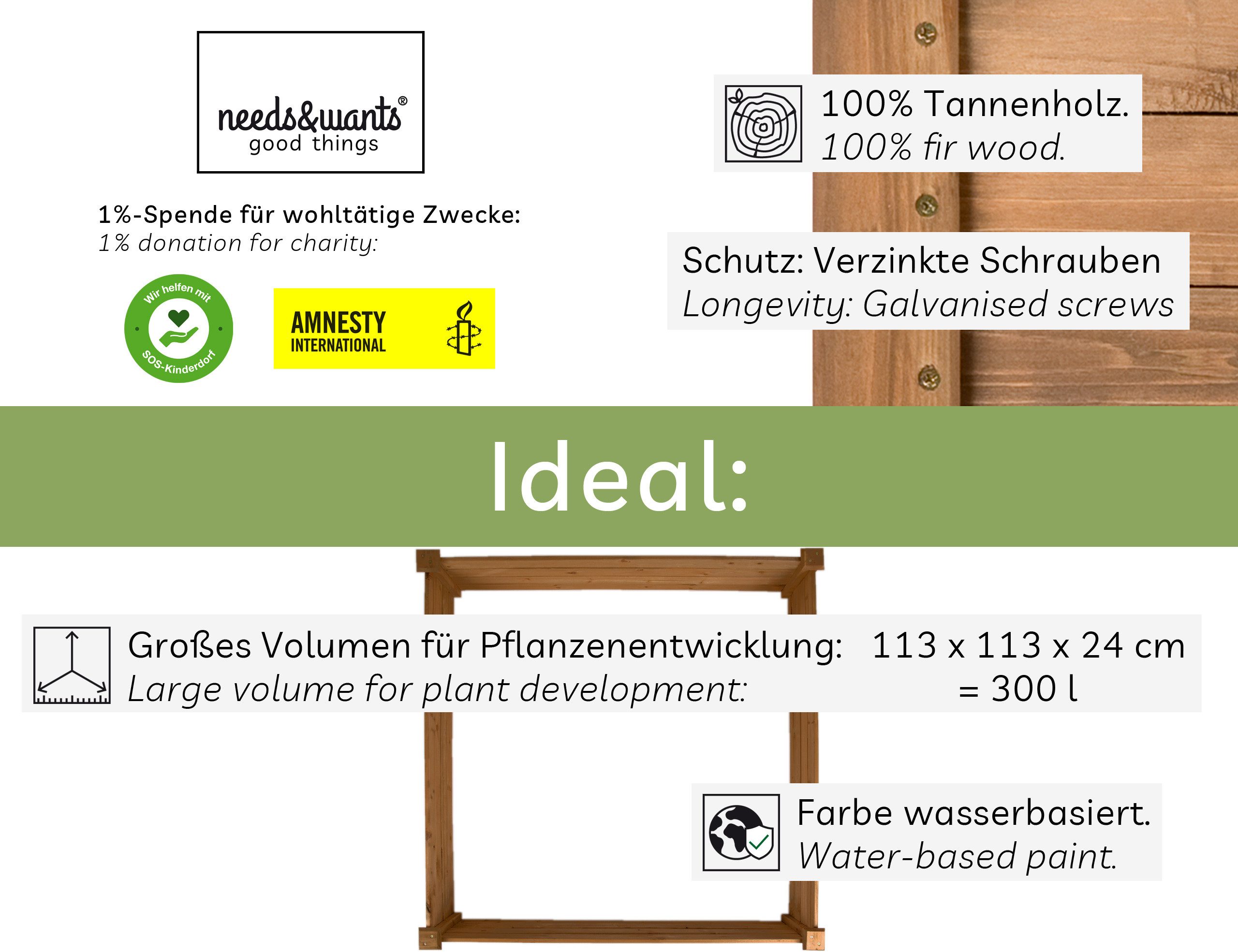 needs&wants® Hochbeet Umrandung aus Holz für Garten Terrasse groß, Pflanzbe günstig online kaufen