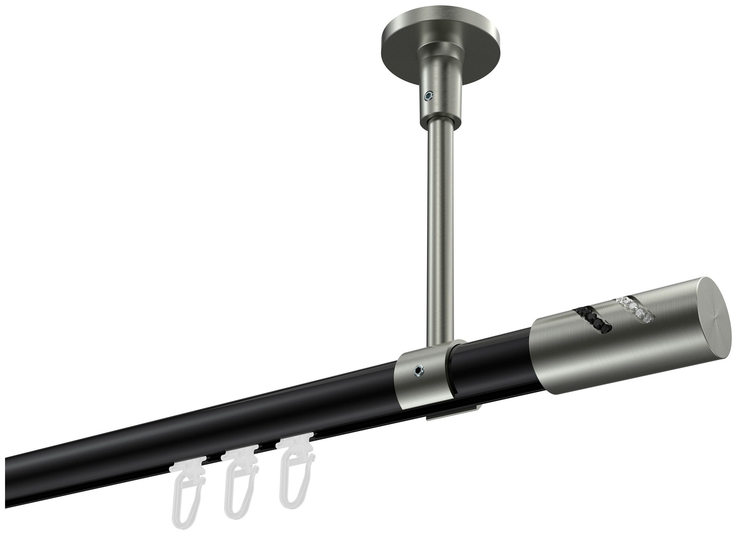 INTERDECO Innenlaufschiene Sonette Zoena, Ø 20 mm, 1-läufig, Fixmaß, kürzbar, Deckenmontage, Aluminium, Schwarz / Edelstahl-Optik / Bicolor