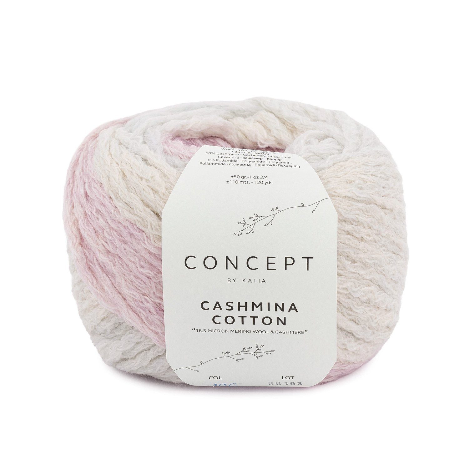Katia Concept Cashmina Cotton Strickgarn Häkelwolle, 110 m (Strickwolle, Strickgarn, Handstrickgarn, Wolle mit Kaschmir zum stricken und häkeln), 47% Baumwolle, 37% Wolle, 10% Kaschmir, 6% Polyamid
