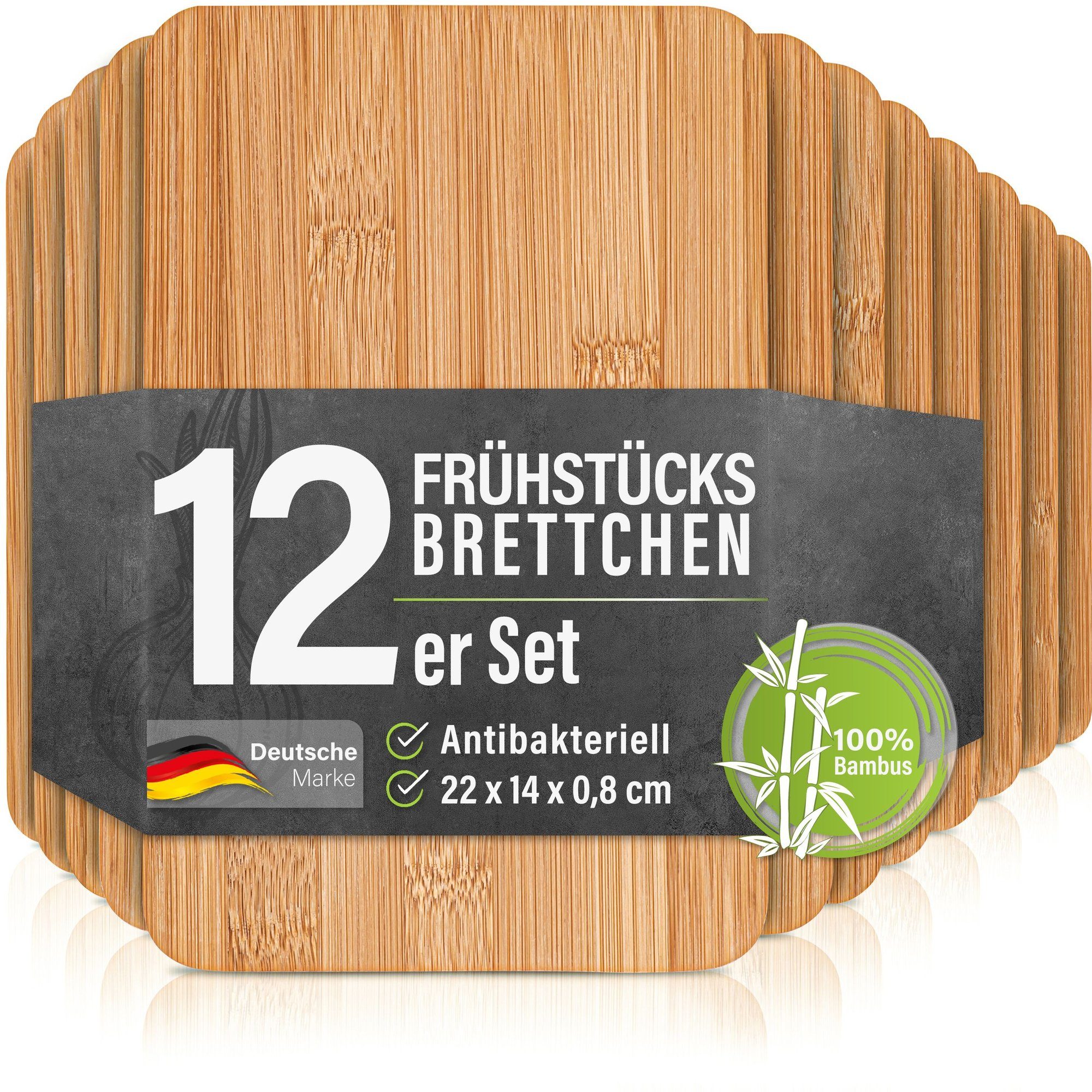 bonsport Frühstücksbrett 12er Set Brettchen, Bambus