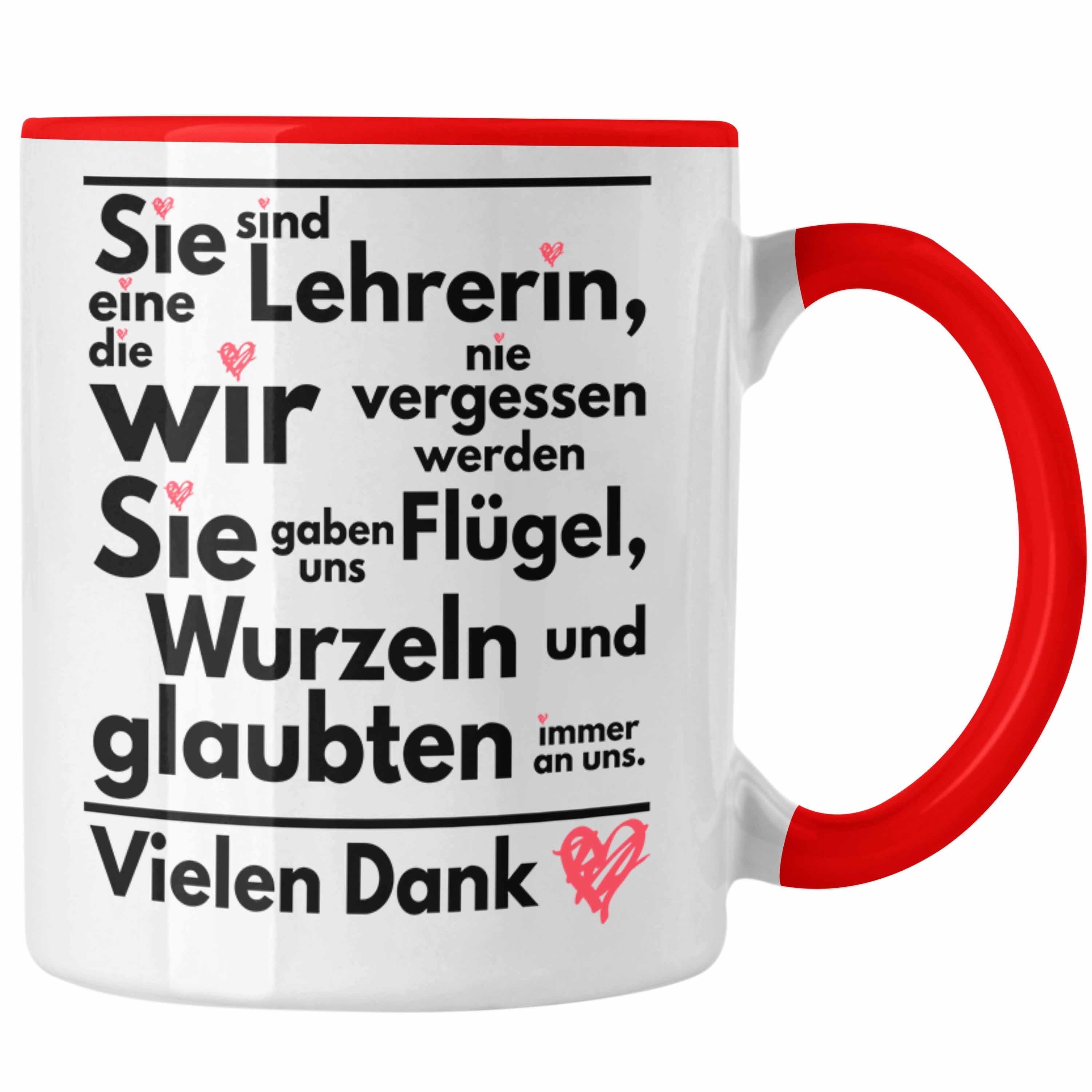 Trendation Geschenkidee Danke Tasse Abschiedsgeschenk Tasse Lehrerin zum Klassenlehrerin Geschenk - Beste Lehrerin Trendation Abschied Rot