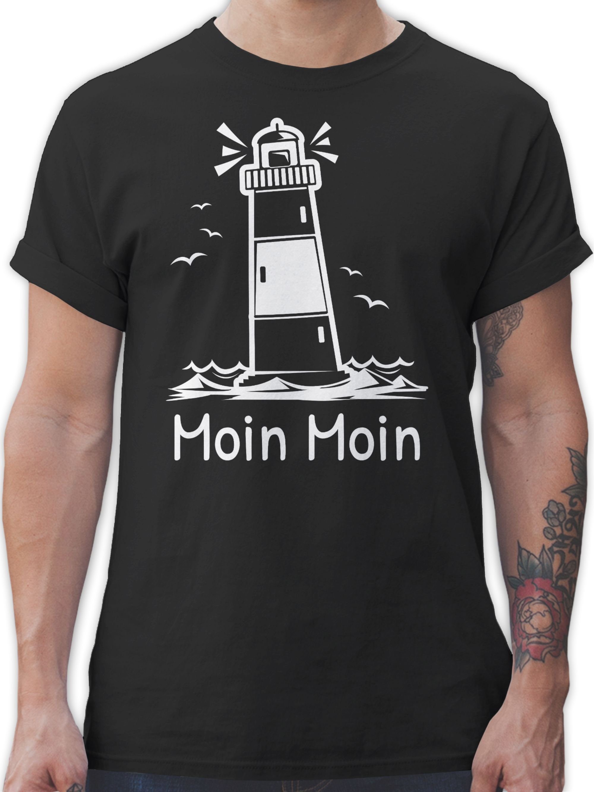 Shirtracer T-Shirt Moin Moin - Leuchtturm Sprüche Statement 01 Schwarz