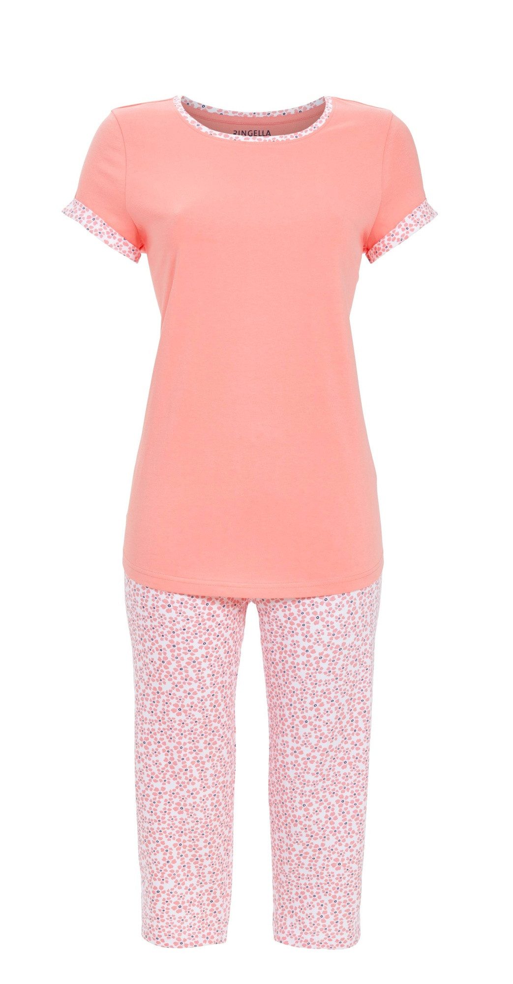 Ringella Pyjama - Schlafanzug mit unifarbenem Oberteil und Caprihose (2 tlg) 100% Baumwolle