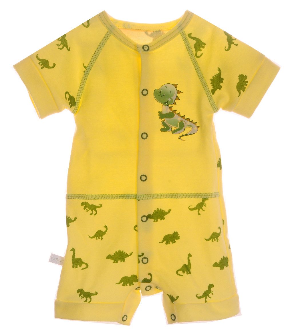 La Bortini Strampler Baby Spieler Romper Shorty in gelb mit Dino-Aufdruck aus reiner Baumwolle, 44 50 56 62 68 74 80 86
