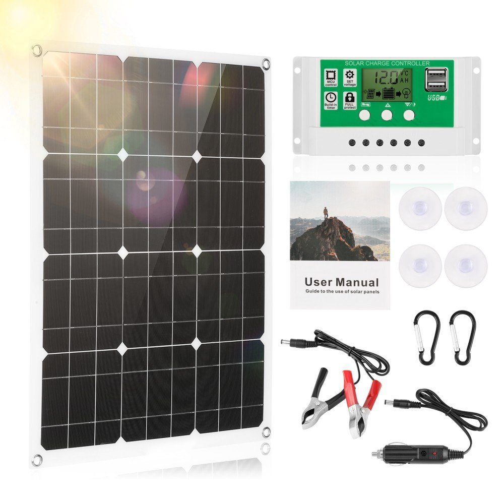 iscooter Solarmodul 100W 12V Solarpanel Ladegerät Kit mit 100A Solarladegerät IP65, Laderegler Photovoltaikanlagen Solarbetriebene für Caravan Camper Boot