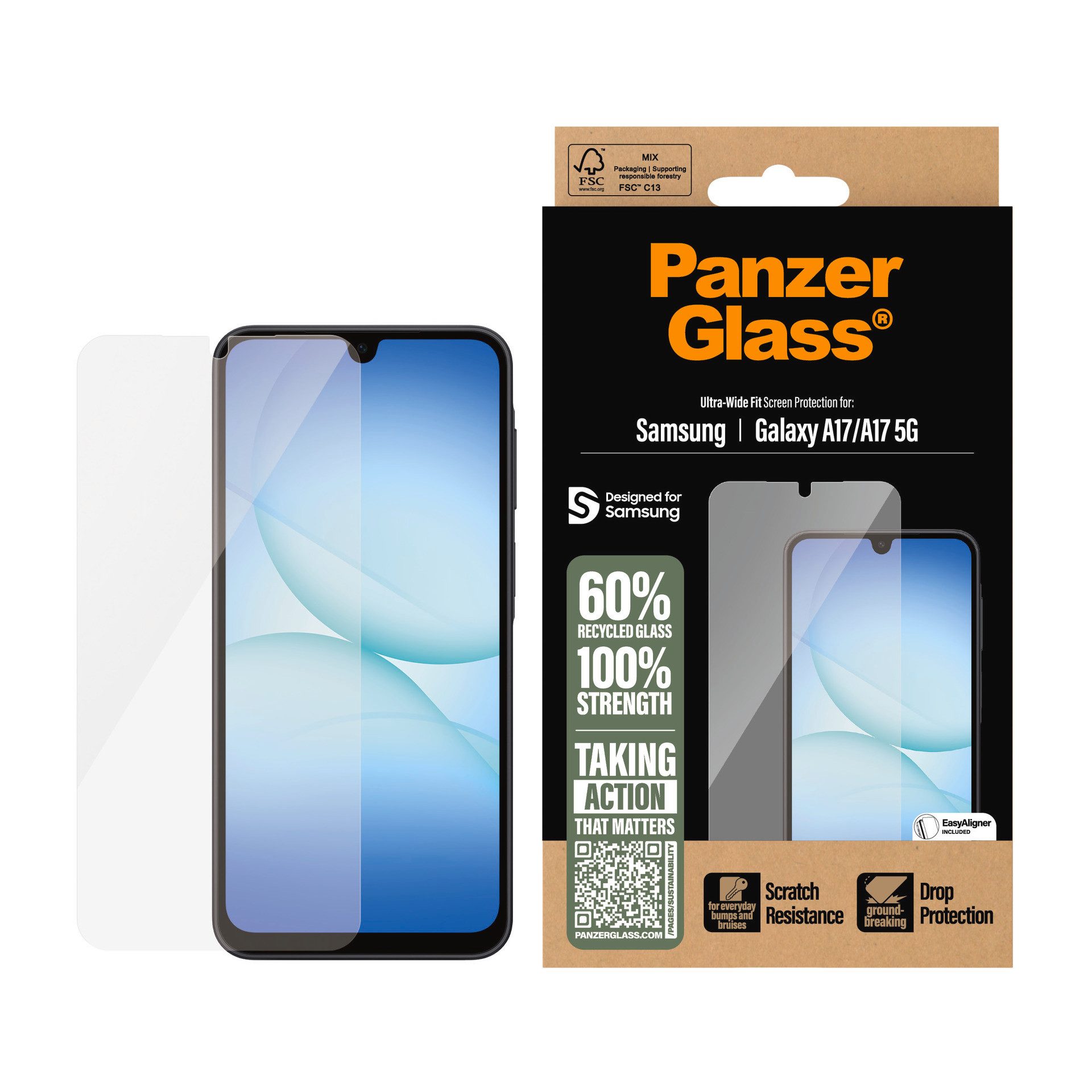 CARE by PanzerGlass Displayschutzglas Ultra-Wide Fit Screen Protector für Samsung Galaxy A17, Samsung Galaxy A17 5G, Displayschutzfolie, Schutzfolie, Bildschirmschutz, kratz- & stoßfest