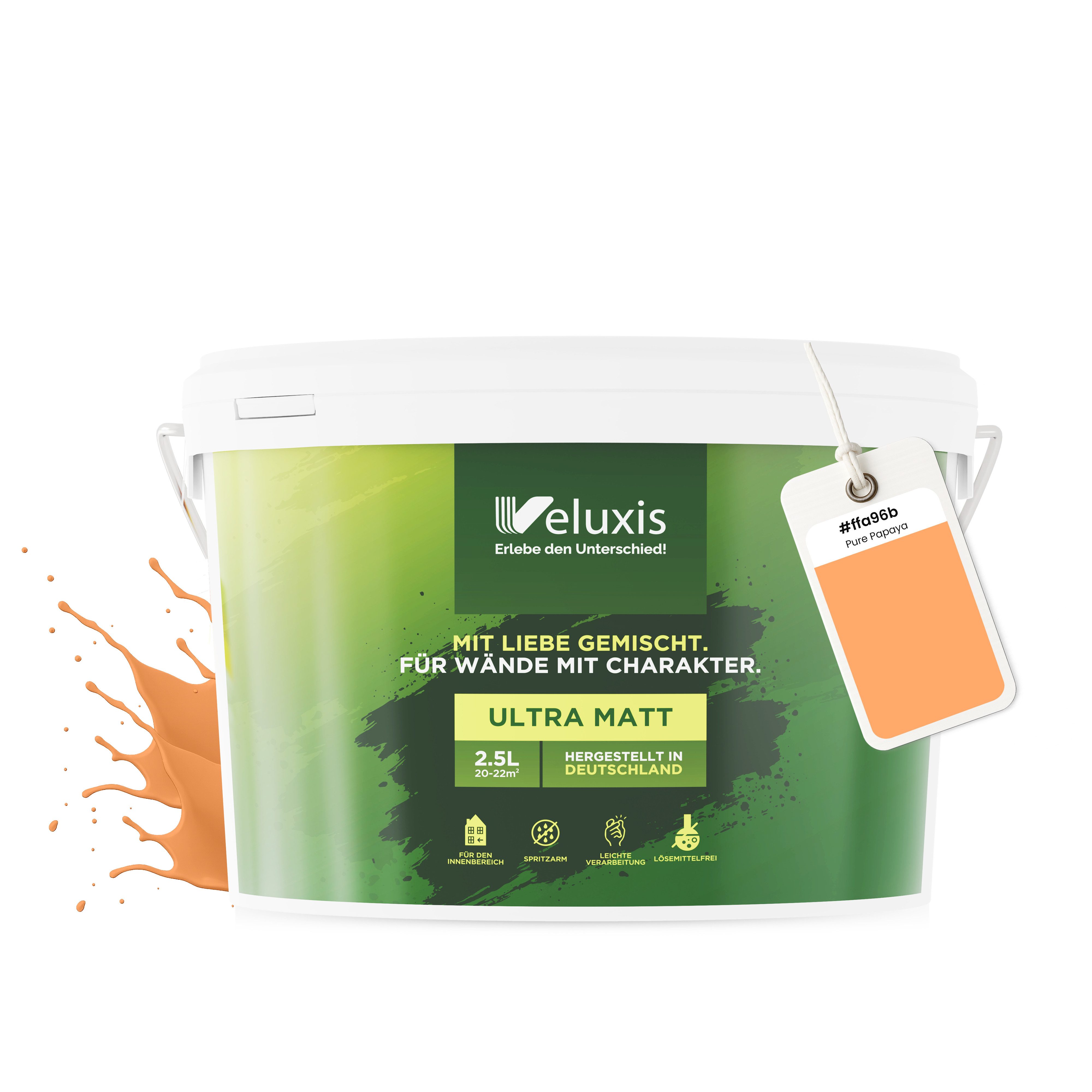 Veluxis Wandfarbe Veluxis® Wandfarbe Universal, Deckkraft-Klasse 1, Streifenfrei, tropfarm & VOC-frei