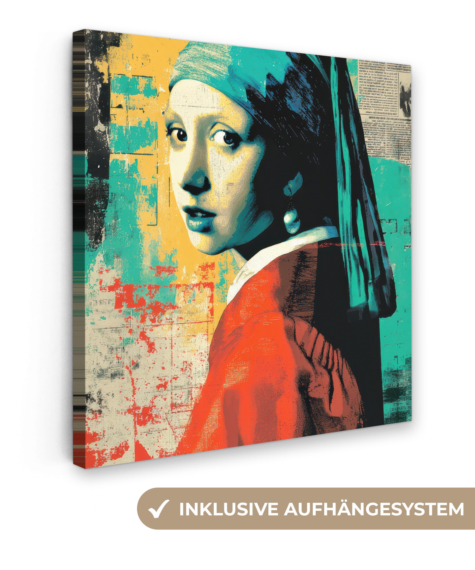 OneMillionCanvasses® Leinwandbild Klassisch - Perlenohrring - Street Art Stil - Farbenfroh, Fotodruck (1 St), Wandbild, Deko Schlafzimmer Wohnzimmer Flur 20x20 cm