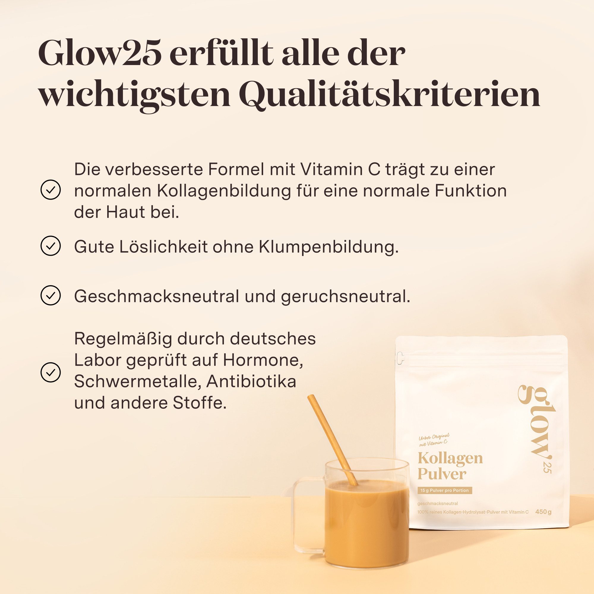 Glow25 Glow25® Collagen Original– Kollagen Hydrolysat mit Vitamin C Pulver, 450 g