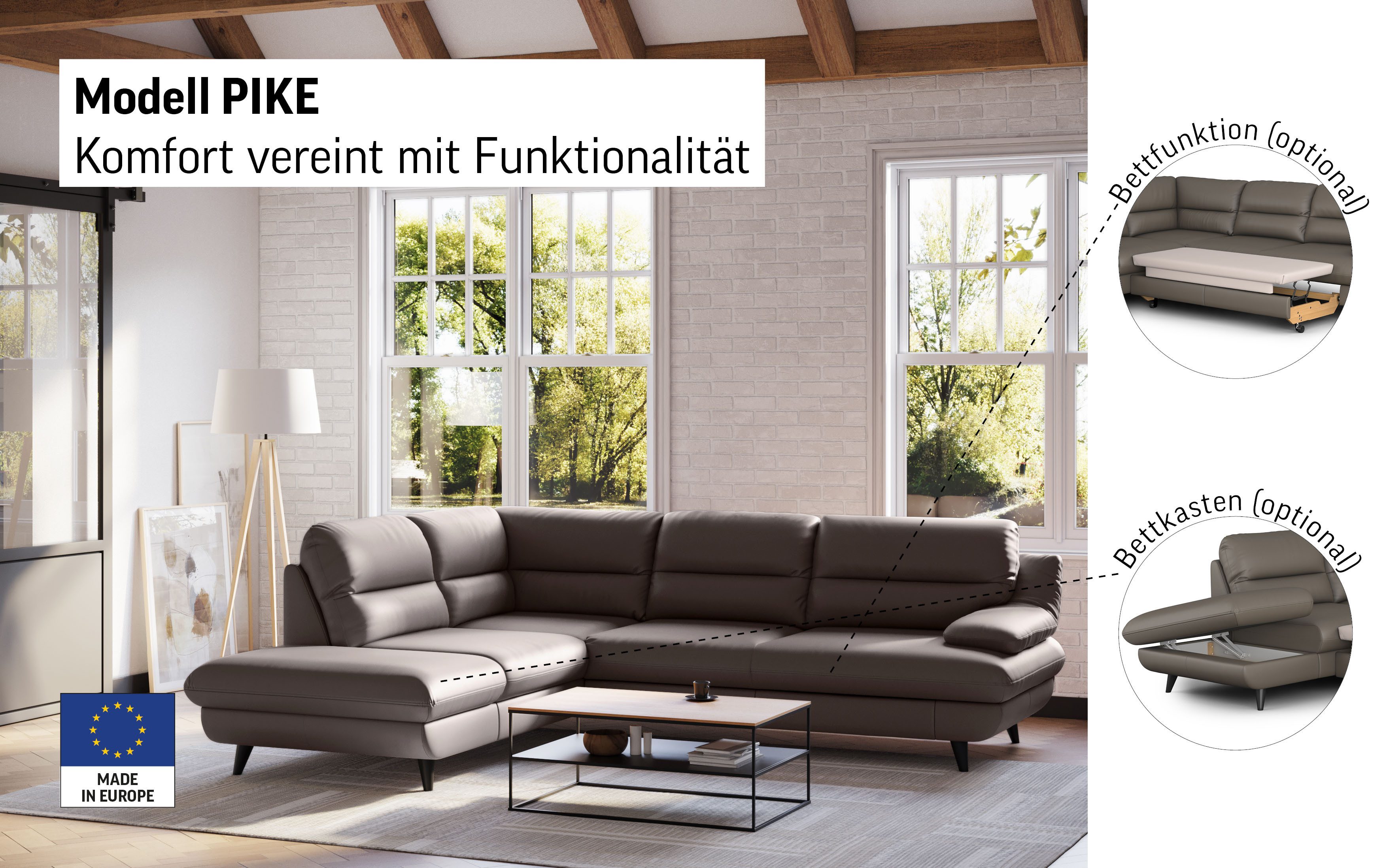 COTTA Ecksofa Pike L-Form, B: 266 cm, optional Schlaffunktion & Bettkasten
