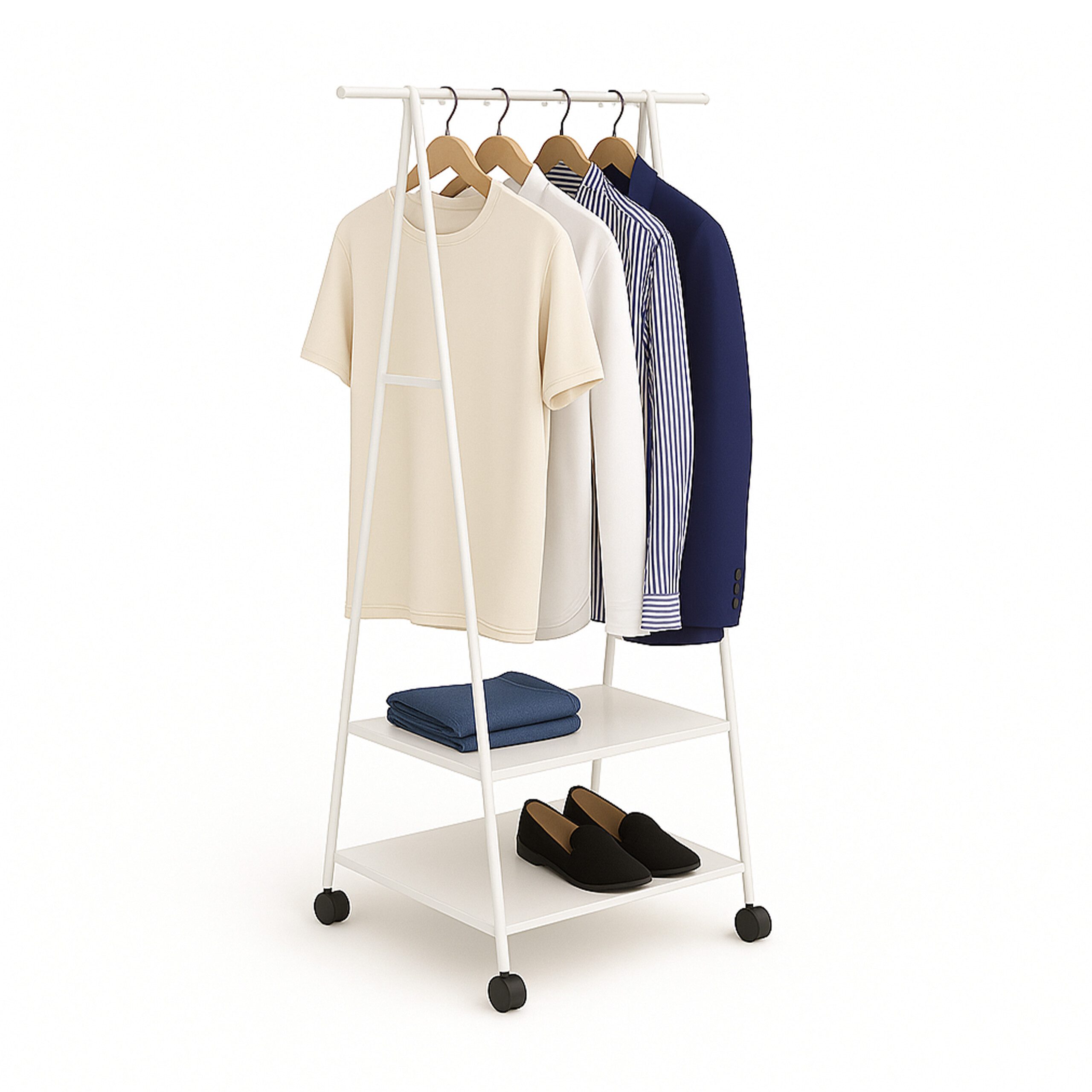 relaxdays Kleiderständer Rollen 2 Ablage, Weiß günstig online kaufen