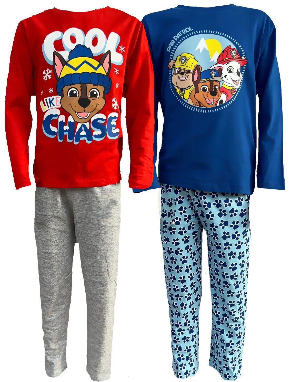 PAW PATROL Pyjama 2x Patrol Rot blau Gr:98-128 Paw Kinder + Schlafanzug