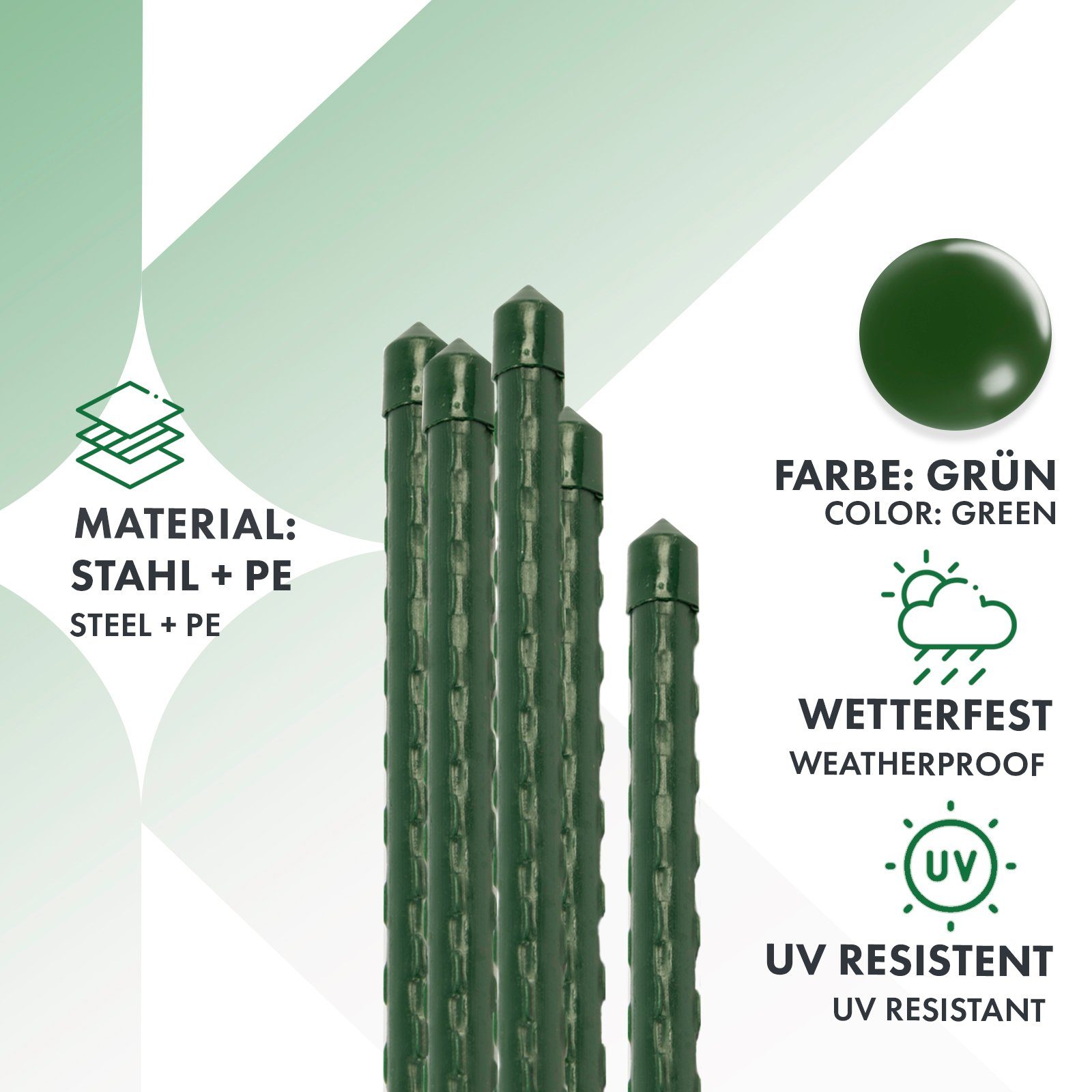 Kubus Rankhilfe Pflanzstab Mana, 10er Set, Aus Stahl und Kunststoff, In verschiedenen Längen & Stärken