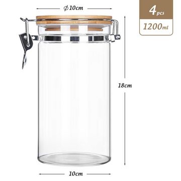 Homewit Einmachglas 1,2 L Luftdichtes Vorratsglas mit Drahtbügelverschluss Vorratsdosen, (Set, 4-tlg), für Lebensmittel Konservierung Frischhaltendosen Aufbewahrungsgläser