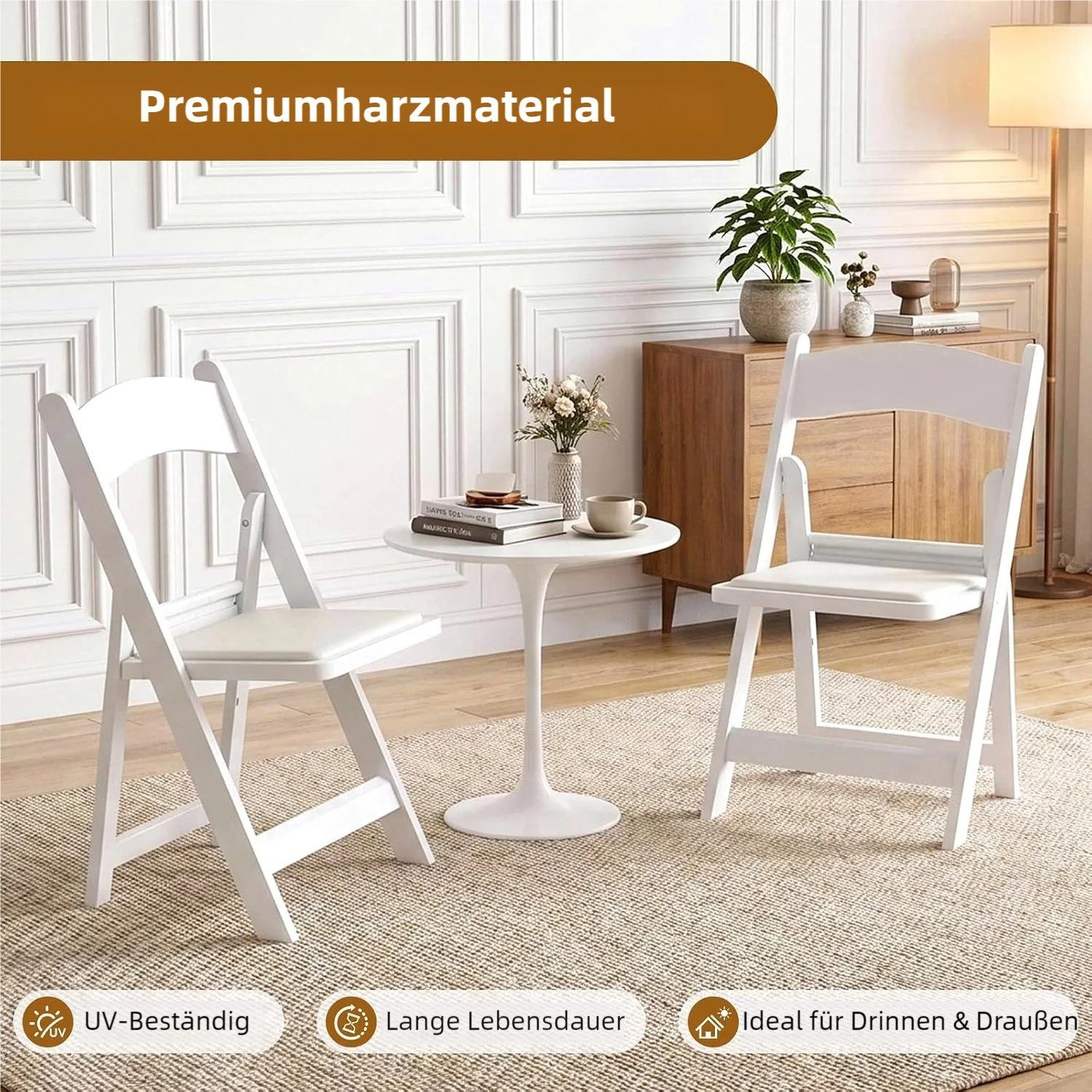 TLGREEN Klappstuhl UV-beständiges Kunstharz Gestell, stapelbar & faltbar (gepolsterter Gaststuhl mit PU-Leder Bezug), stabiler Faltstuhl für Garten, Balkon, Bür – Bild 5 von 5