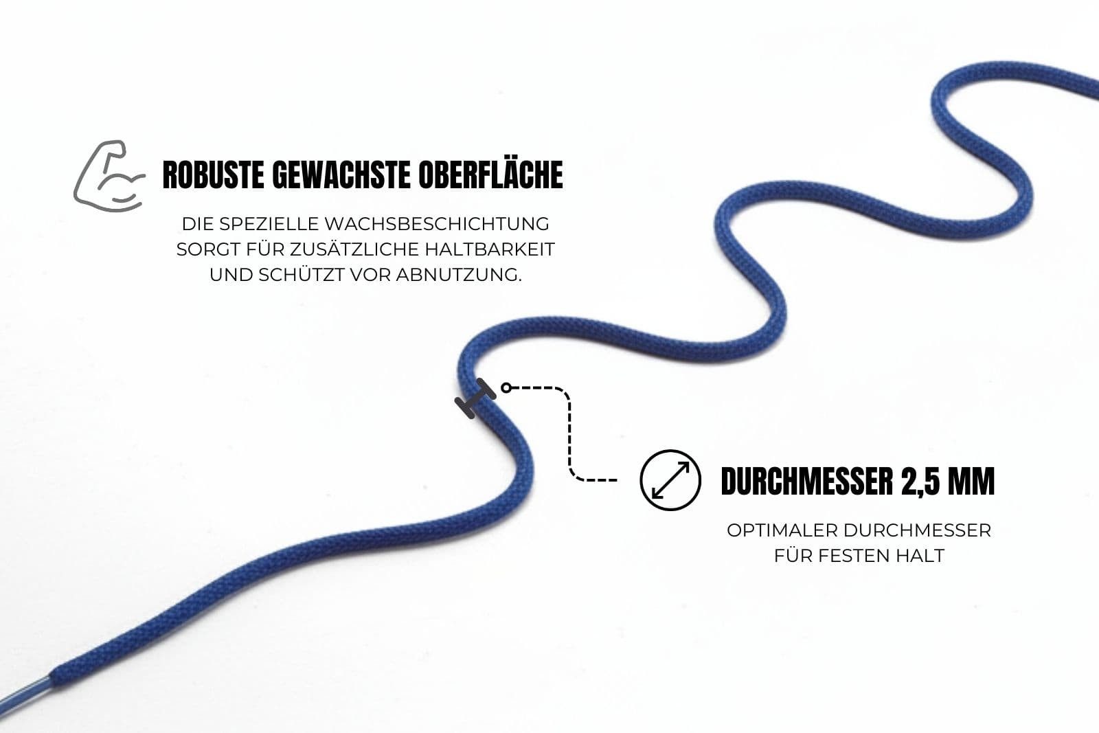 Ringelspitz Schnürsenkel perfekt für elegante Schuhe und kleine Ösen, - Rund, medium und gewachst - Ø 2,5 mm