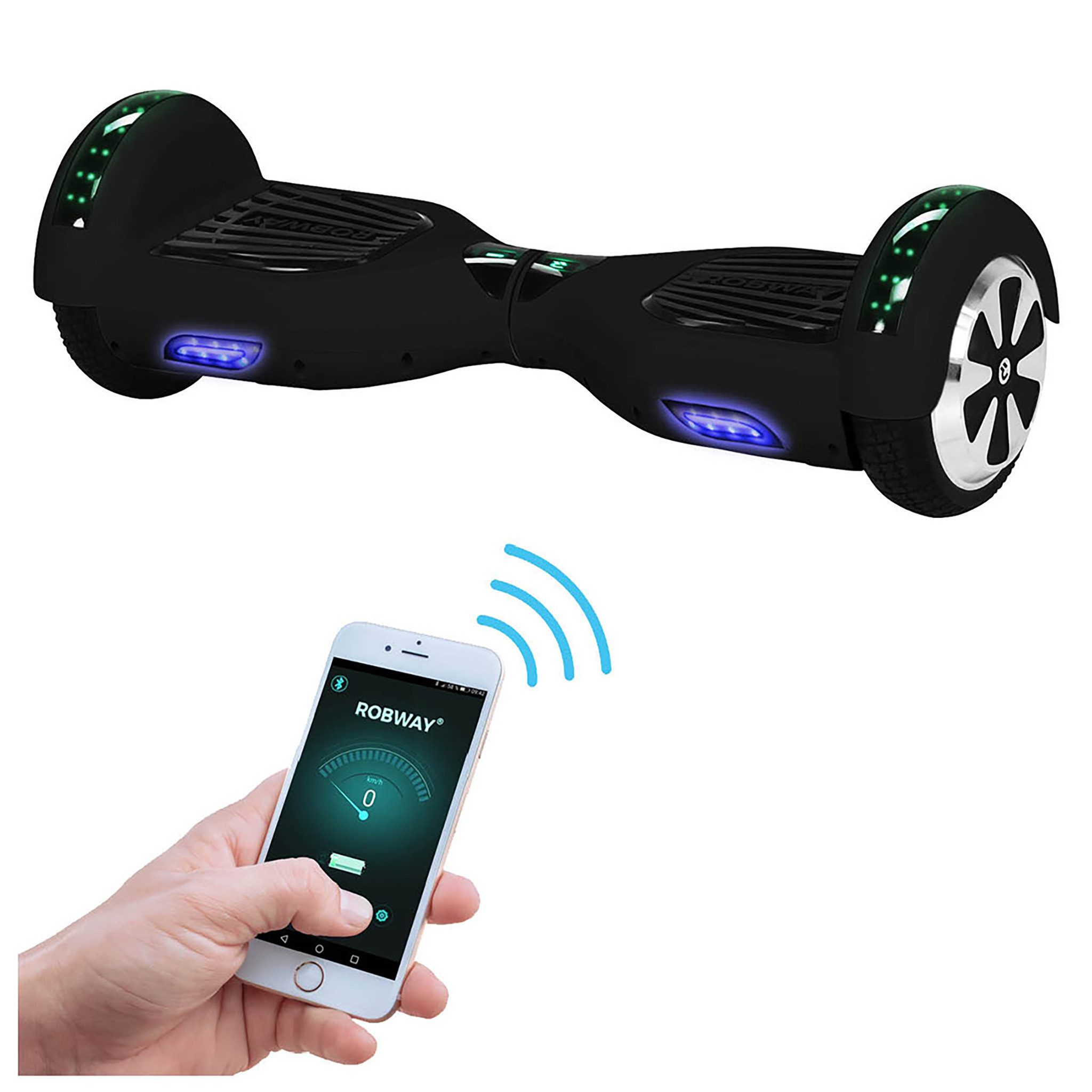 Robway Balance Scooter 6.5” Hoverboard W1 - 700 Watt mit LED Licht & Bluetooth Player, 700,00 W, 15,00 km/h, (Hoverbaord für Kinder, 1 tlg., Hoverboard, Balance Scooter, Skateboard, Elektro Scooter, Balanceboard), Self-Balance-Scooter, Bluetooth, Robway App, LED, Gyrosensoren