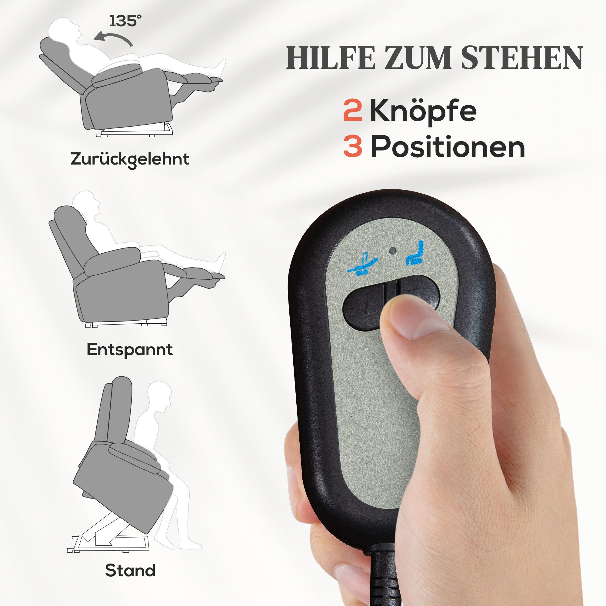 HOMCOM Relaxsessel Fernsehsessel mit Aufstehhilfe Massagesessel Becherhalter (Kord, 1-St., TV-Sessel), mit Seitentasche und Fernbedienung, Dunkelgrau – Bild 4 von 5