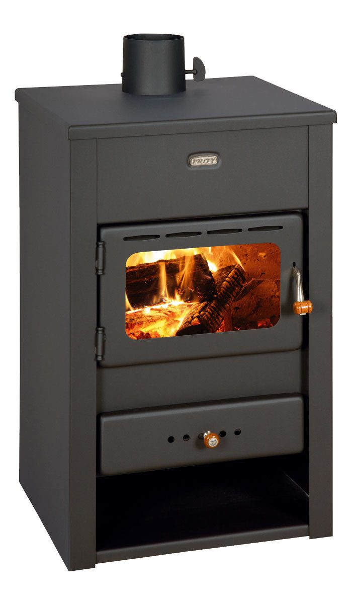 Prity Kaminofen Prity K2 Kaminofen 10,4 kW Holzofen Stahl Schwarz Scheitholz 36 cm, 10 kW, Dauerbrand