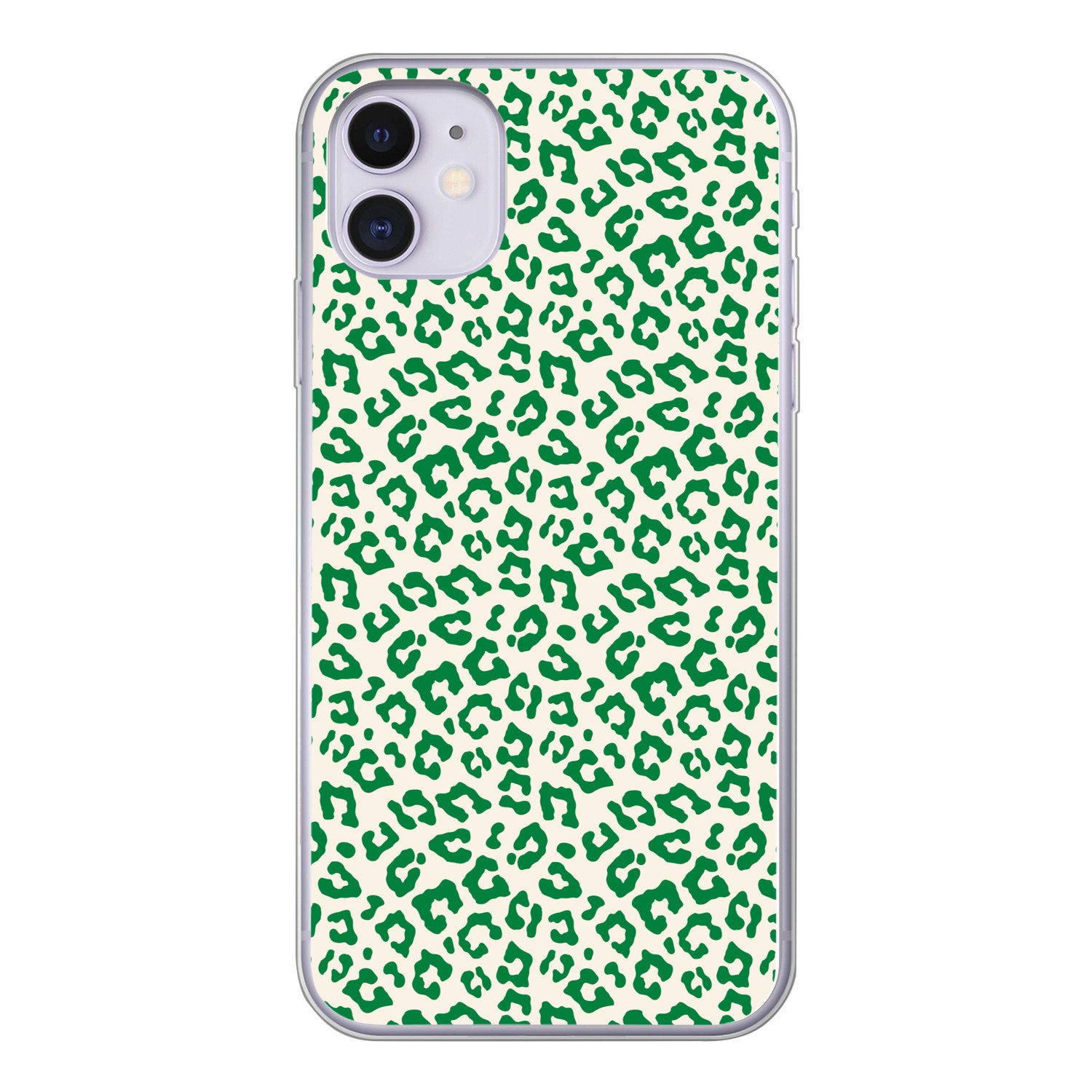 MuchoWow Handyhülle für Apple iPhone 11 Pantherdruck - Grün - Beige - Tierdruck, Smartphone-Bumper, Print, Handy Schutzhülle Dünn