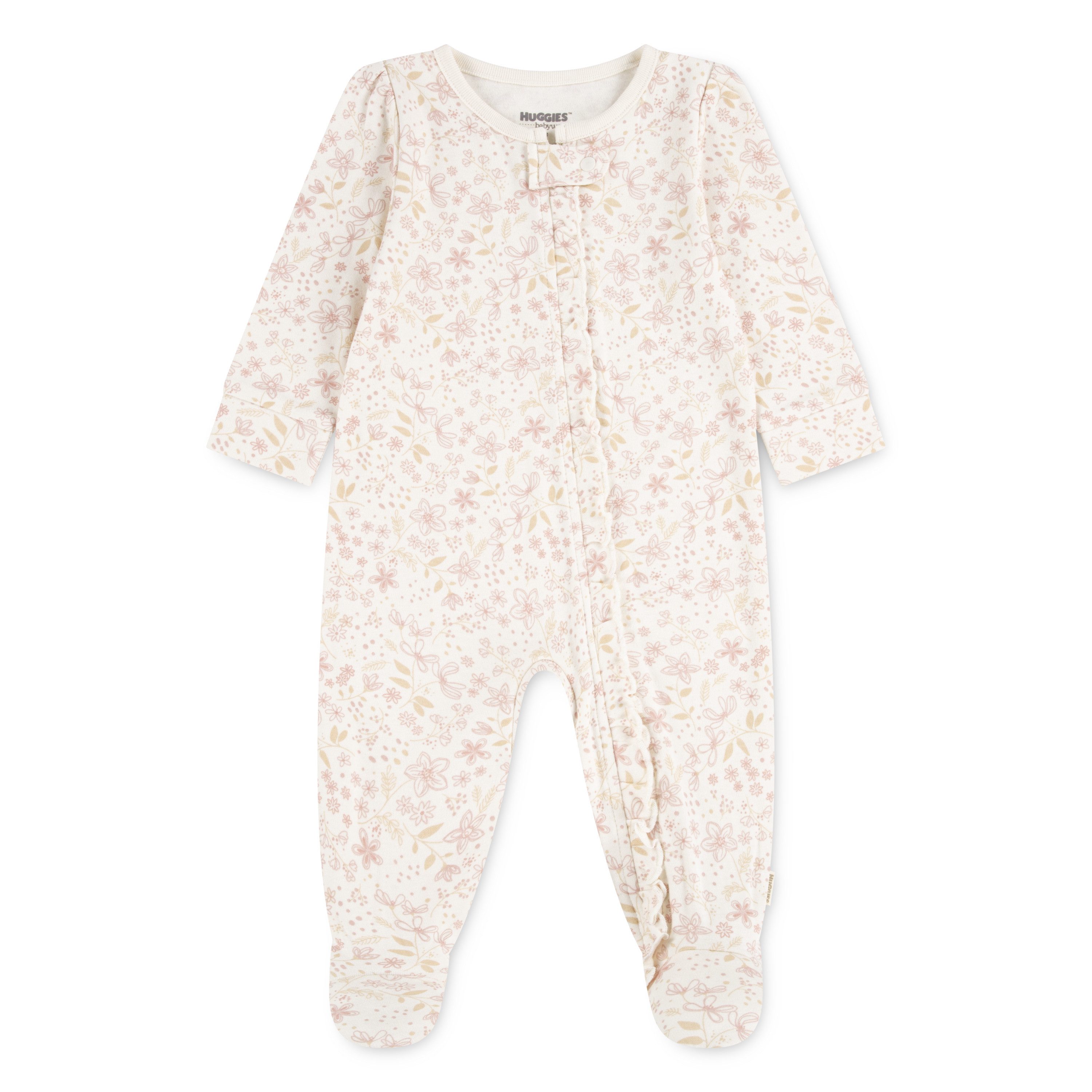 HUGGIES babywear Strampler HUGG FOOTED COVERALL Verdeckter Reißverschluss mit Kinnschutz und floralem Muster