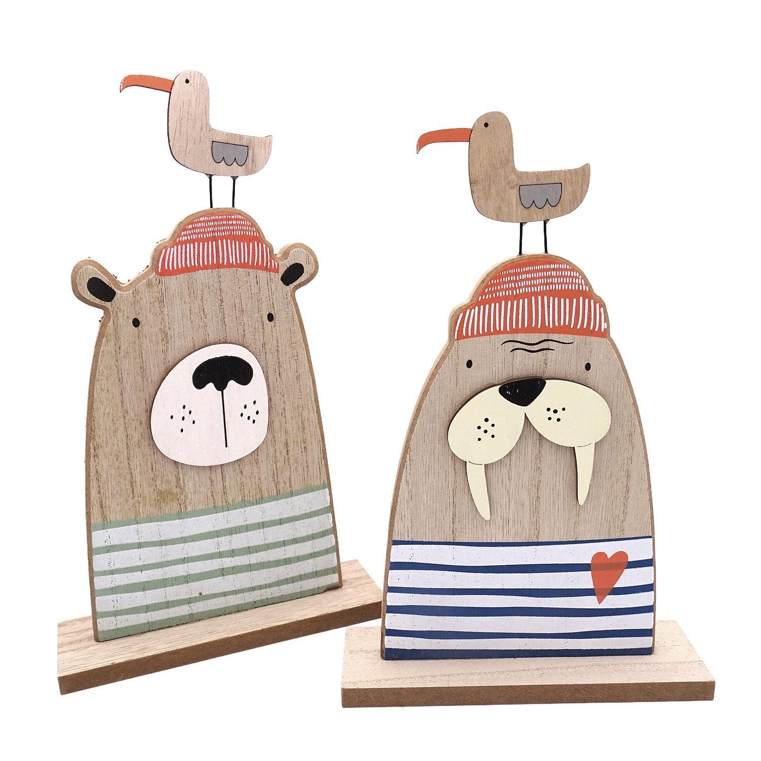 Logbuch-Verlag Dekofigur Holzfiguren Bär und Walross 2er-Set maritim 24 cm – Deko zum