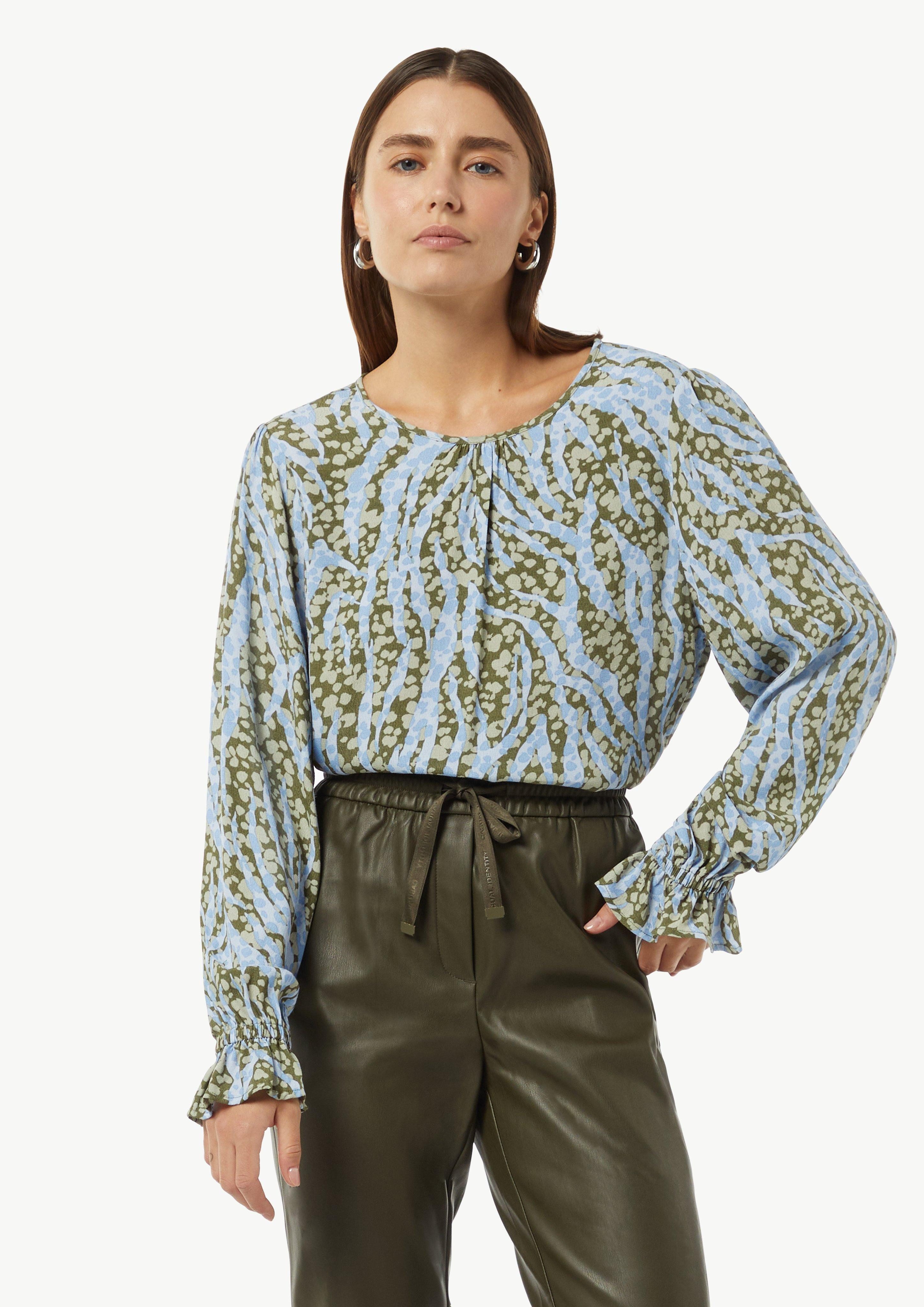 Langarmbluse Gemusterte Bluse mit Volant-Details