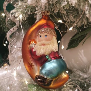 Christbaumschmuck Santa im Mond (1-tlg), mundgeblasen, handbemalt