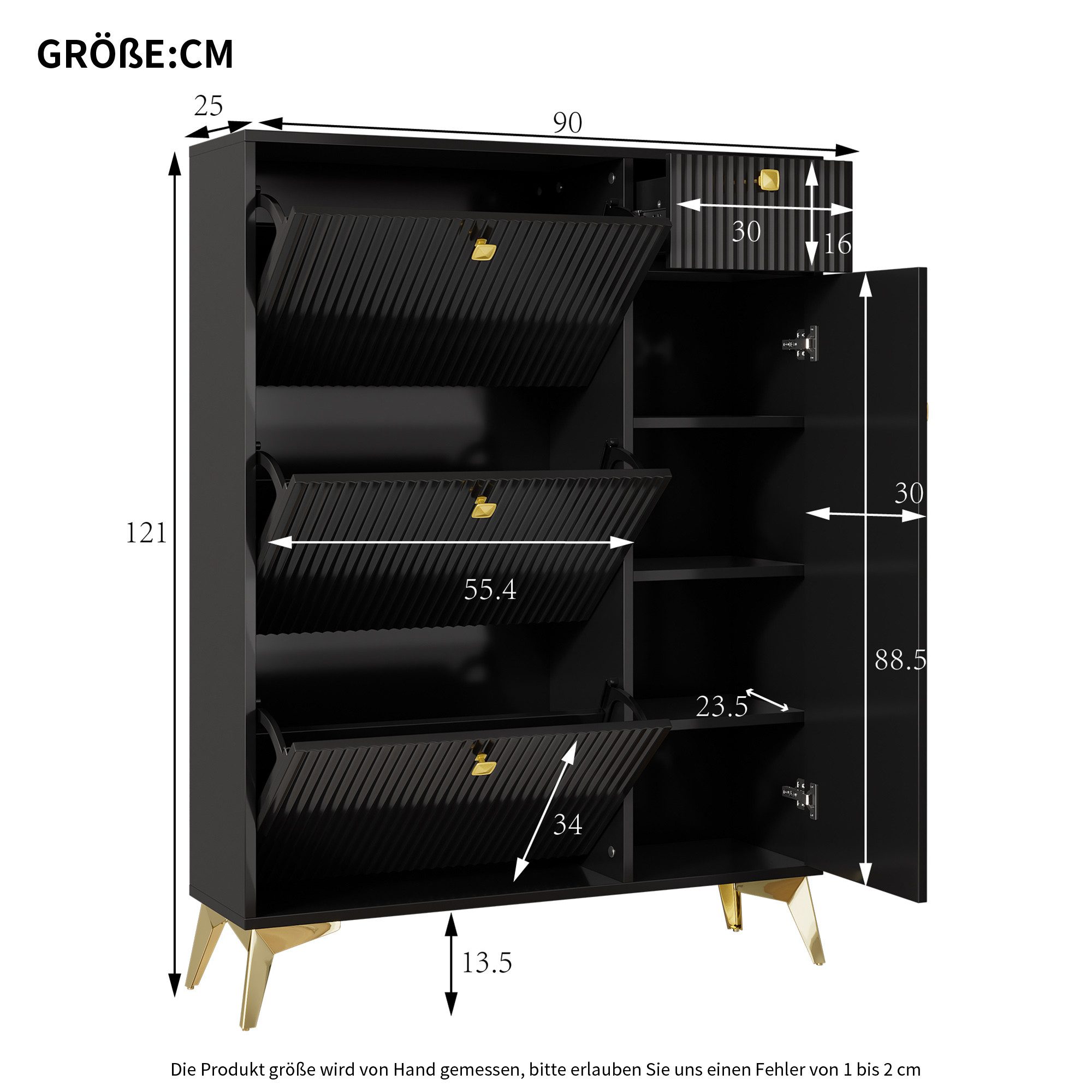 Flieks Schuhschrank Schuhkommode mit 3 Klappen, 1 Schublade und 1 Tür (H121xB90xT25 cm, 1-St., ca 16 Paar Schuhe) Schuhregal Schuhkipper mit verstellbarer Einle – Bild 4 von 5