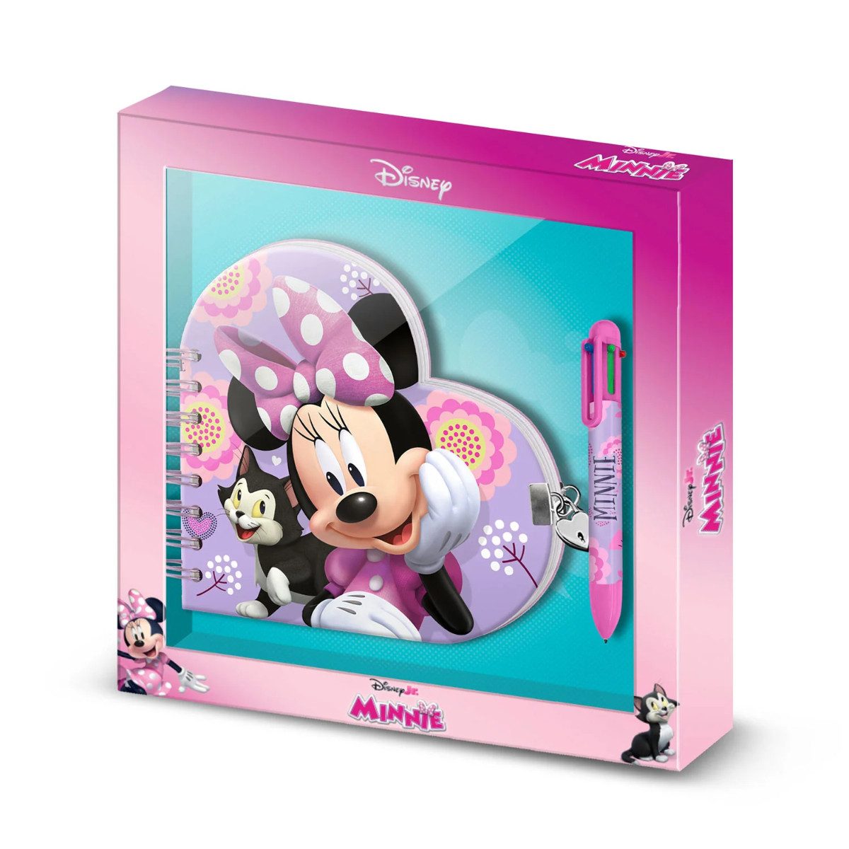 Disney Minnie Mouse Notizbuch - Tagebuch Set mit 6 Farb Kugelschreiber, Schloss und 2 Schlüsseln