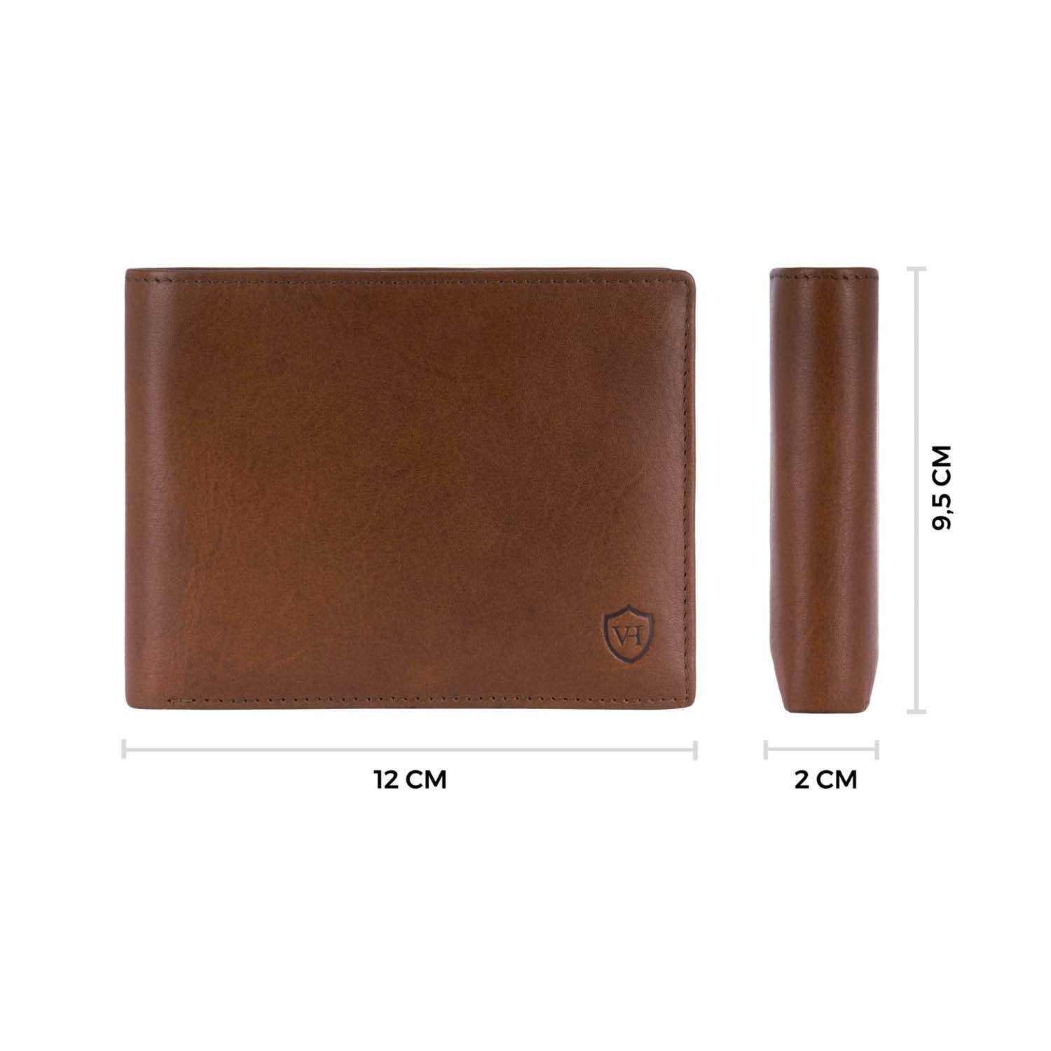 VON HEESEN Geldbörse Geldbeutel mit 13 inkl. Cognac-Braun RFID-Schutz Kartenfächer, Portemonnaie & Geschenkbox