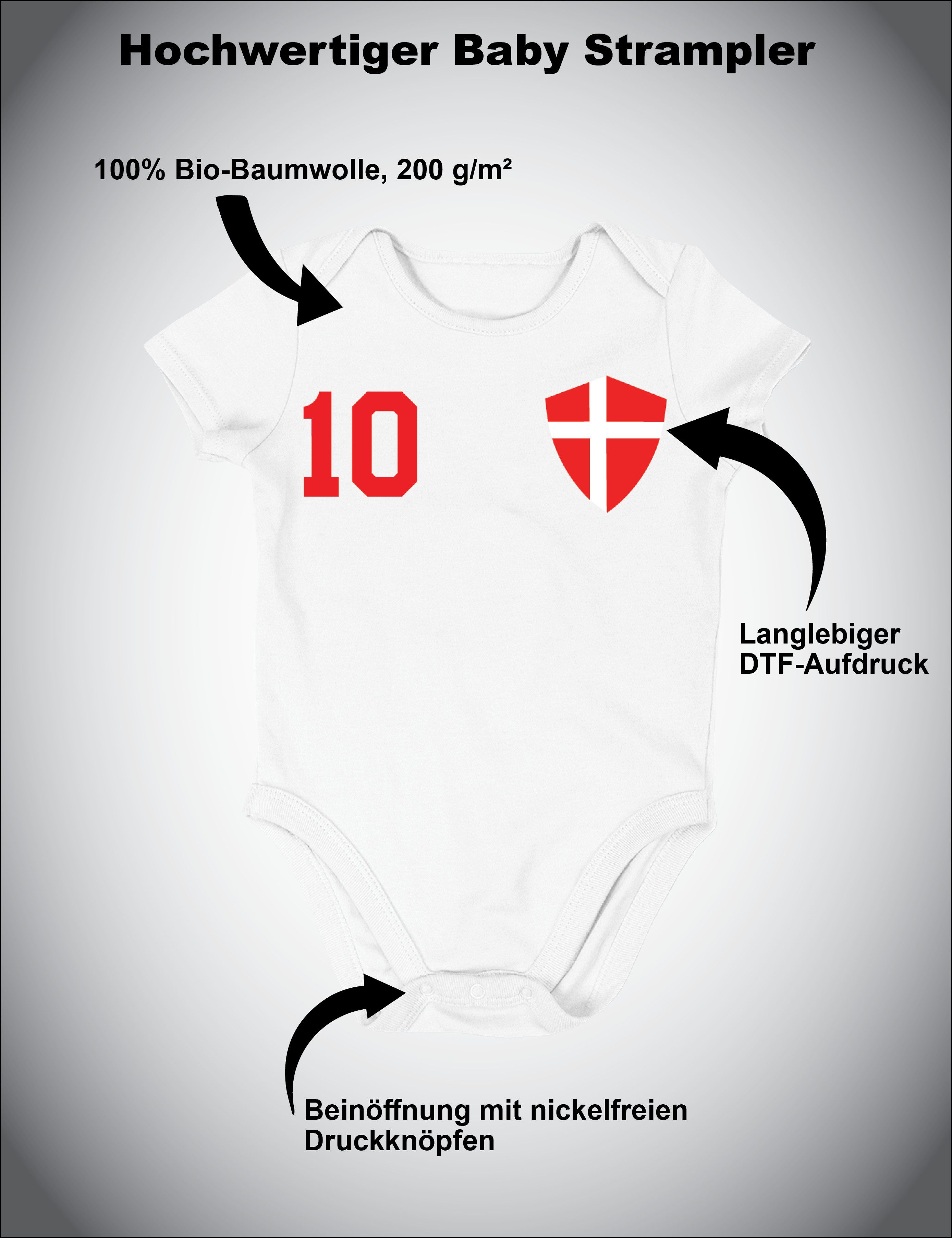 Youth Designz Kurzarmbody Dänemark Fußball Kinder Baby Body Strampler Geschenk mit modischen Aufdruck für Jungen und Mädchen